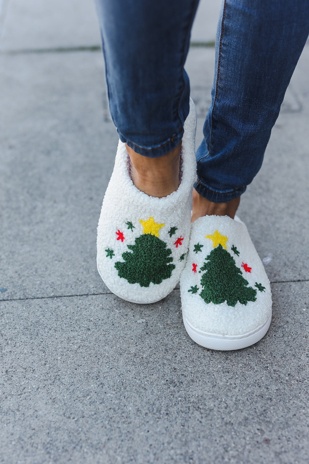 Christmas Tree Print Fleece Slippers-2024 Blow-Out Sale-Modish Lily, Tecumseh Michigan