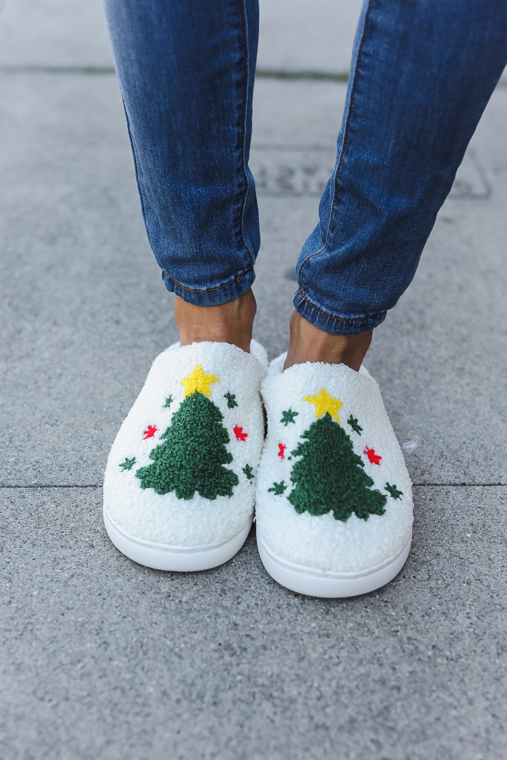 Christmas Tree Print Fleece Slippers-2024 Blow-Out Sale-Modish Lily, Tecumseh Michigan