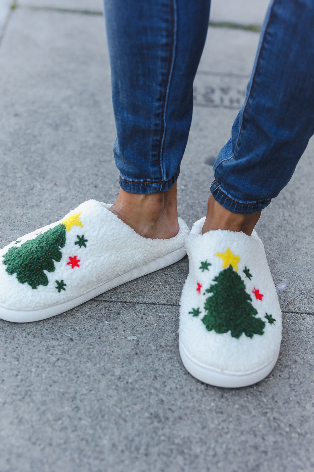 Christmas Tree Print Fleece Slippers-2024 Blow-Out Sale-Modish Lily, Tecumseh Michigan