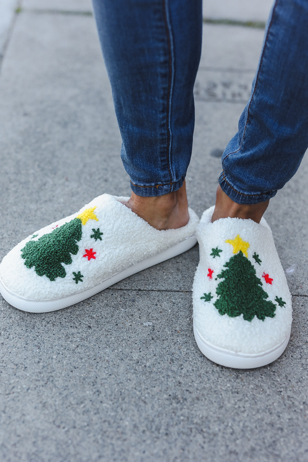 Christmas Tree Print Fleece Slippers-2024 Blow-Out Sale-Modish Lily, Tecumseh Michigan