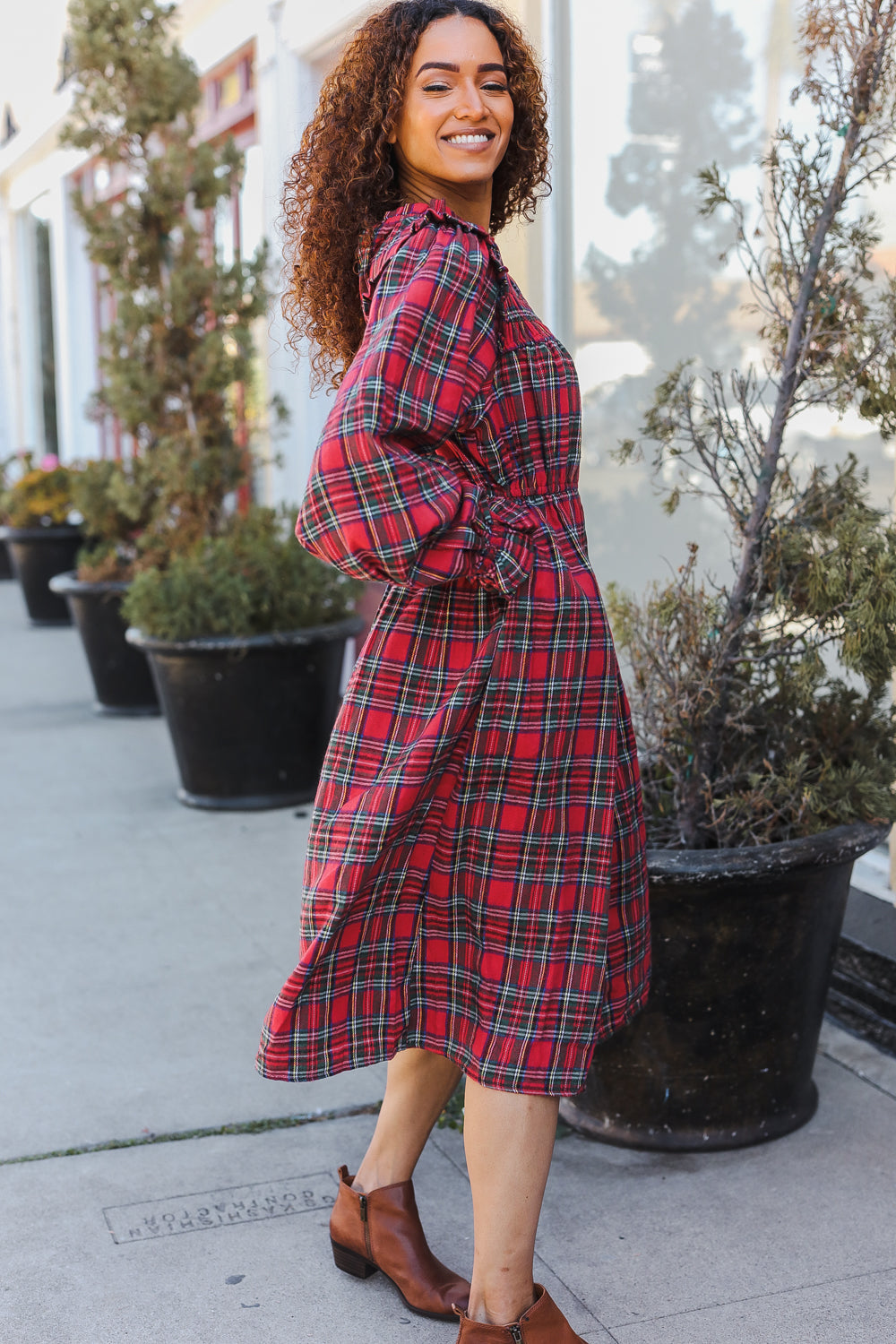 All I Want Hunter Red Plaid Check Woven Pocketed Dress-2024 Blow-Out Sale-Modish Lily, Tecumseh Michigan