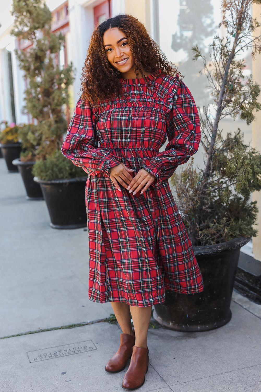 All I Want Hunter Red Plaid Check Woven Pocketed Dress-2024 Blow-Out Sale-Modish Lily, Tecumseh Michigan