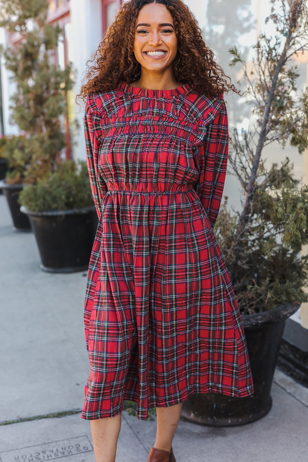 All I Want Hunter Red Plaid Check Woven Pocketed Dress-2024 Blow-Out Sale-Modish Lily, Tecumseh Michigan
