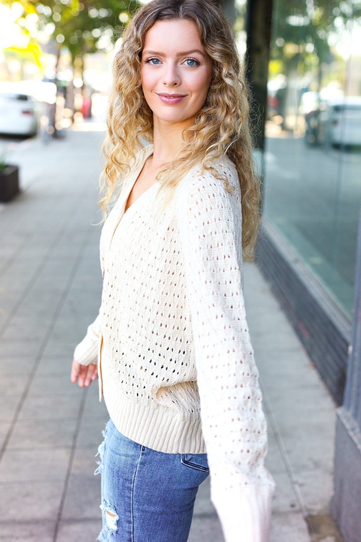 Follow Me Oatmeal Pointelle Knit Button Down Cardigan-2024 Blow-Out Sale-Modish Lily, Tecumseh Michigan