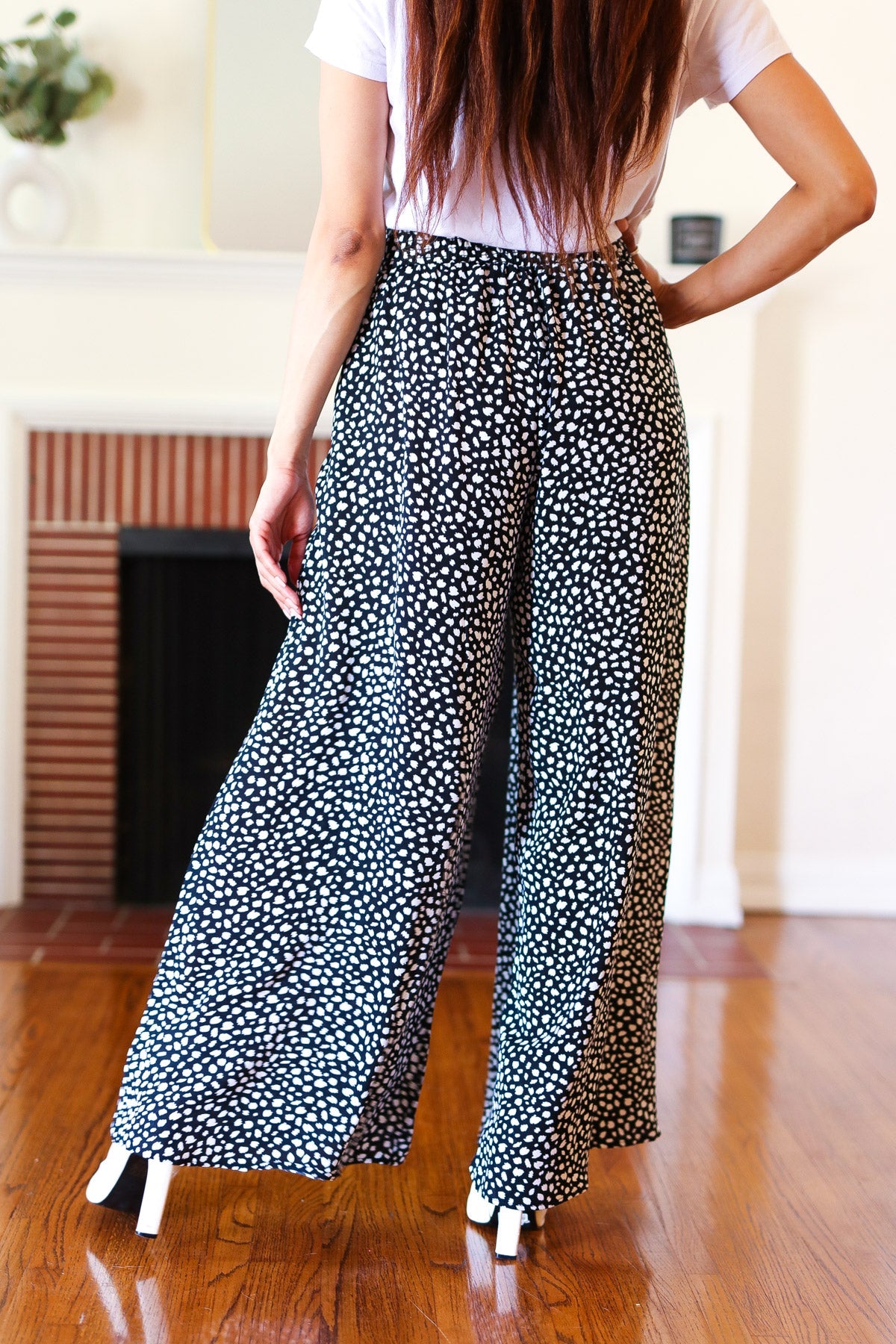 Let's Meet Up Black Animal Print Smocked Waist Palazzo Pants-Modish Lily, Tecumseh Michigan
