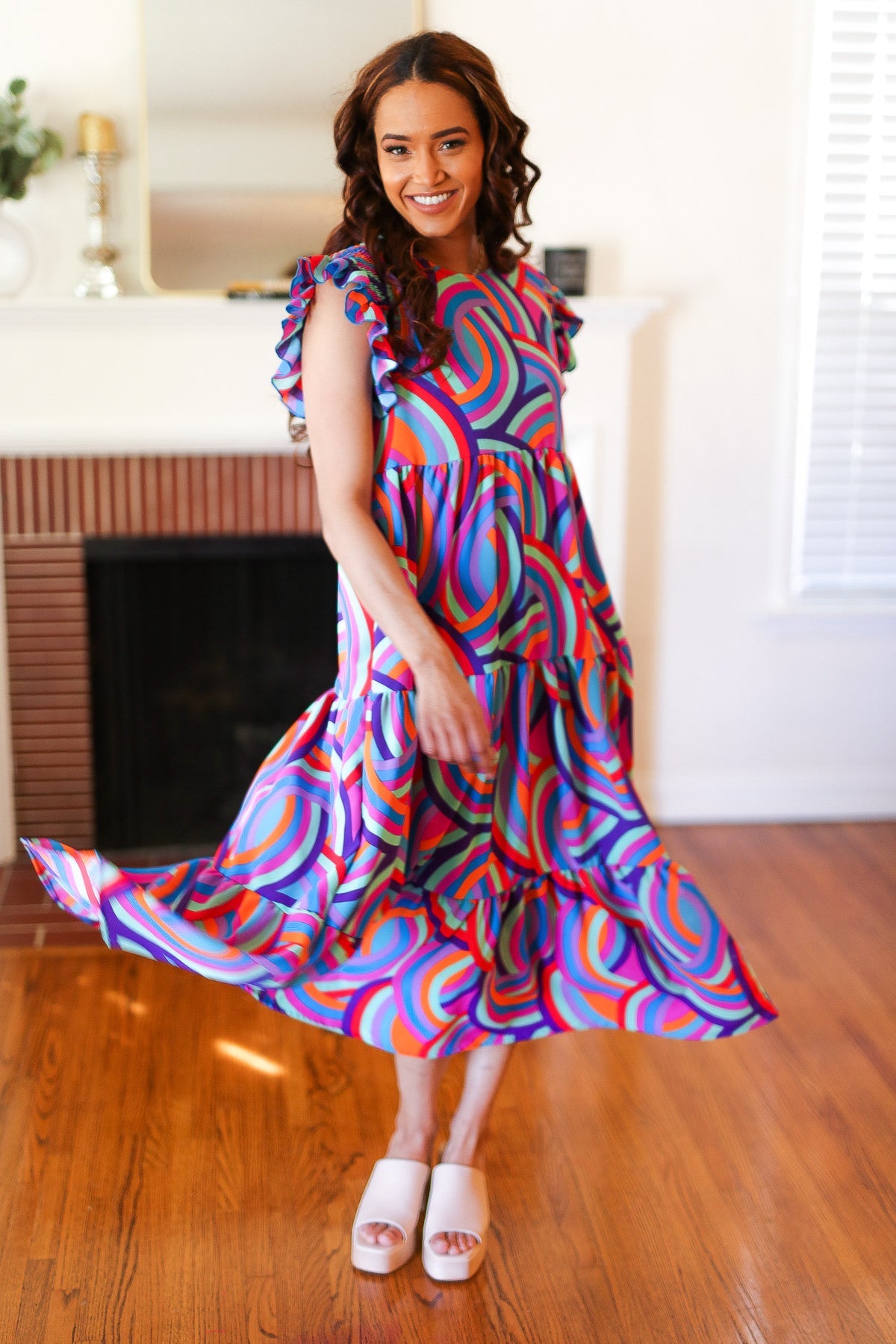 Feel Your Best Purple Abstract Print Smocked Ruffle Sleeve Maxi Dress-Modish Lily, Tecumseh Michigan