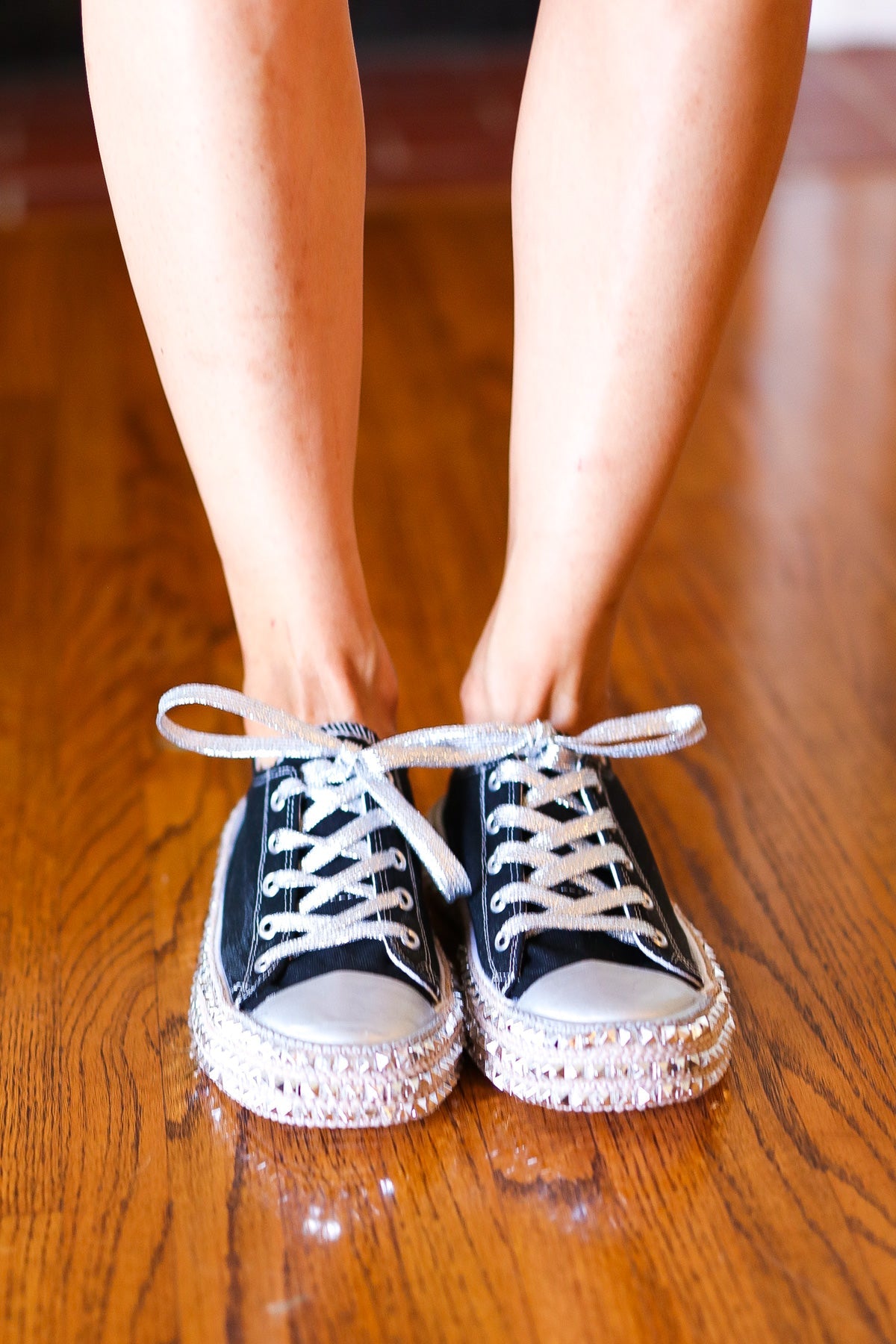Get Their Attention Black Studded Canvas Sneakers-2024 Blow-Out Sale-Modish Lily, Tecumseh Michigan