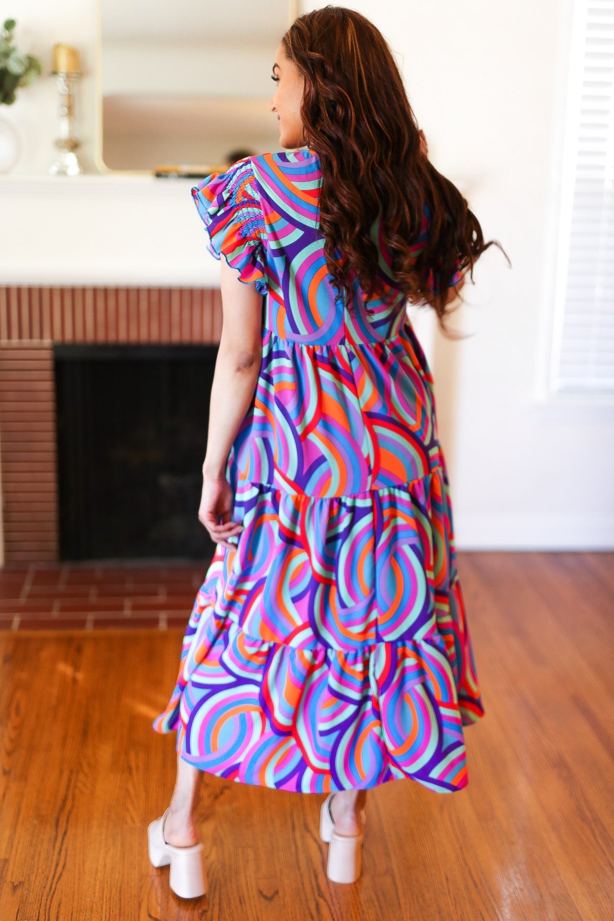 Feel Your Best Purple Abstract Print Smocked Ruffle Sleeve Maxi Dress-Modish Lily, Tecumseh Michigan
