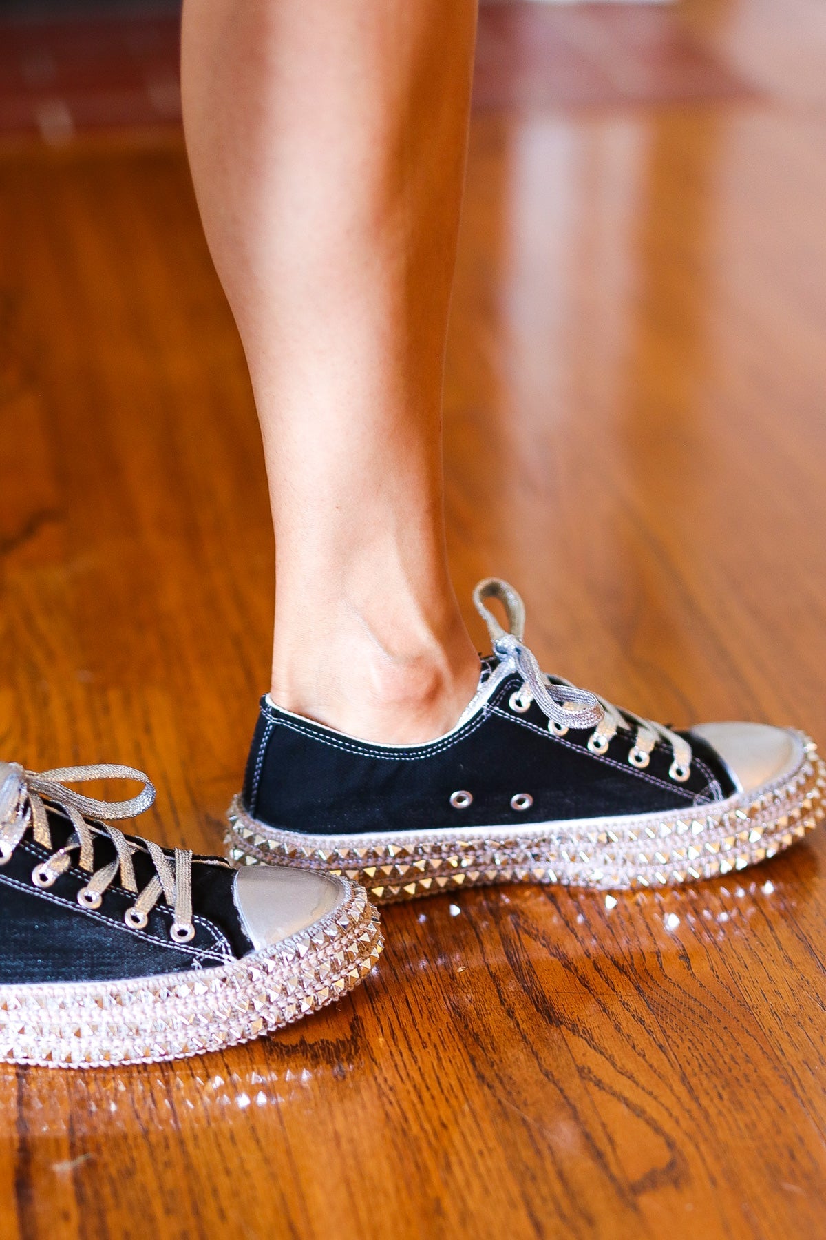 Get Their Attention Black Studded Canvas Sneakers-2024 Blow-Out Sale-Modish Lily, Tecumseh Michigan