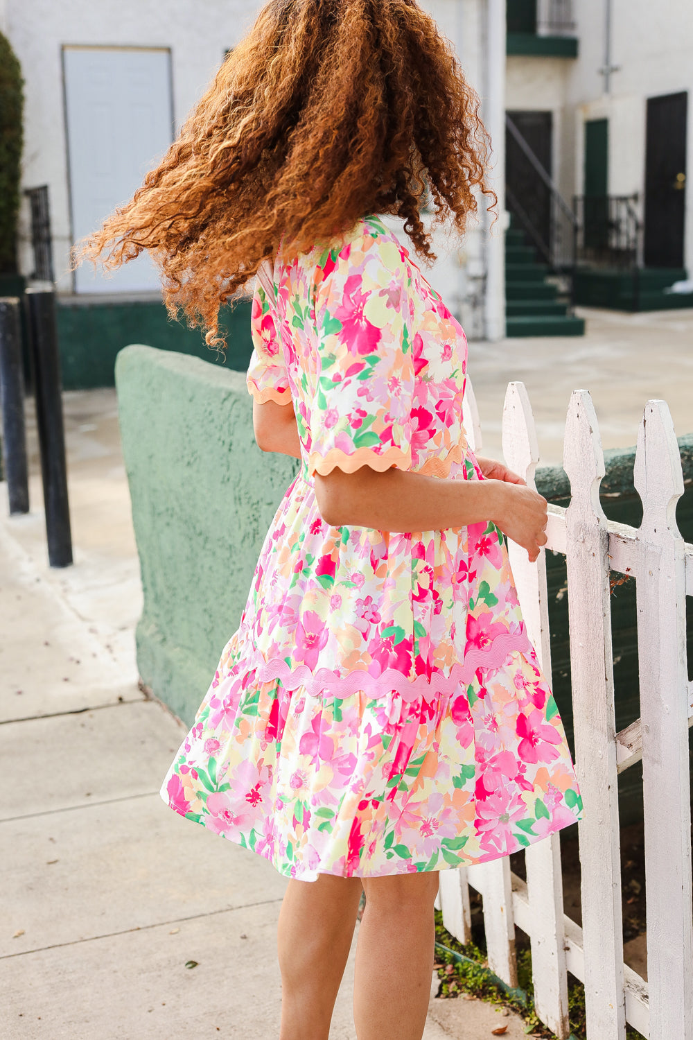 Beautiful You Rose Floral Print Ric Rack Trim Babydoll Dress-Modish Lily, Tecumseh Michigan