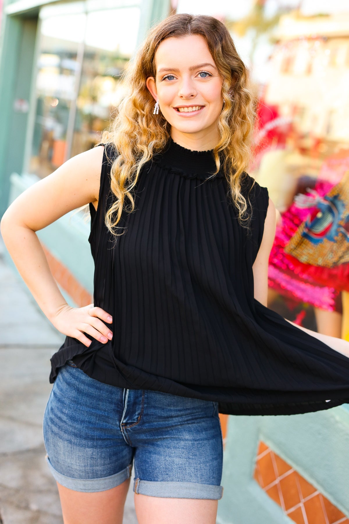 Sweet New Days Black Smocked Neck Pleated Sleeveless Top-2024 Blow-Out Sale-Modish Lily, Tecumseh Michigan