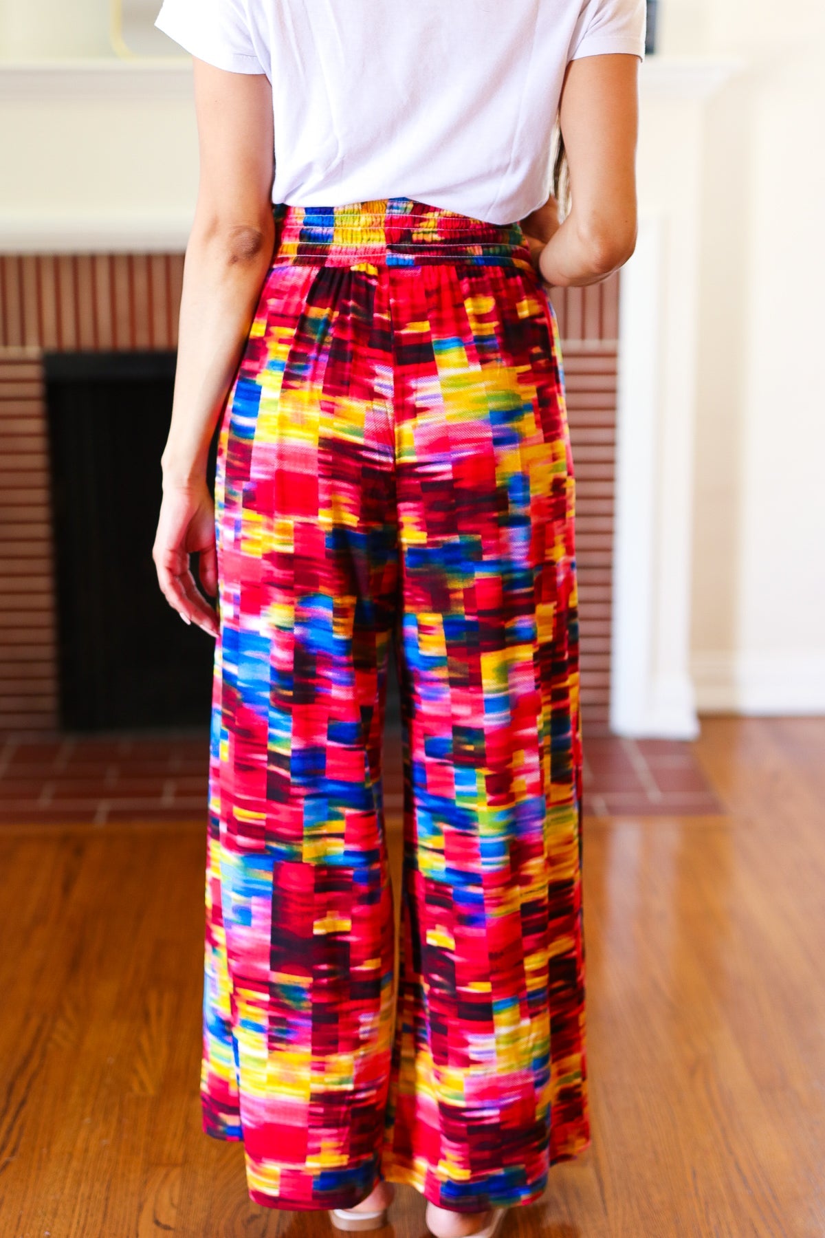 Vacay Vibes Kaleidoscope Smocked Waist Side Slit Palazzo Pants-Modish Lily, Tecumseh Michigan