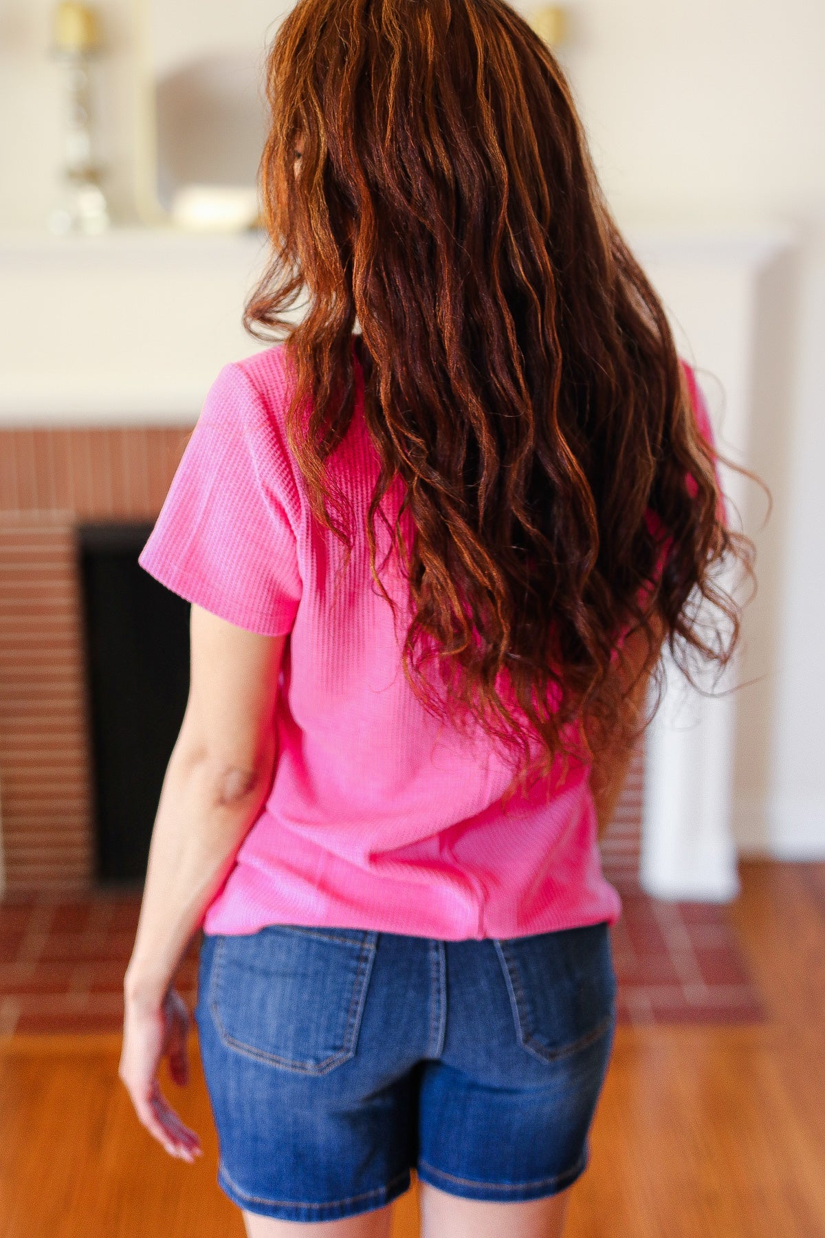 Feel Your Best Fuchsia Baby Waffle Henley Neckline Top-Modish Lily, Tecumseh Michigan