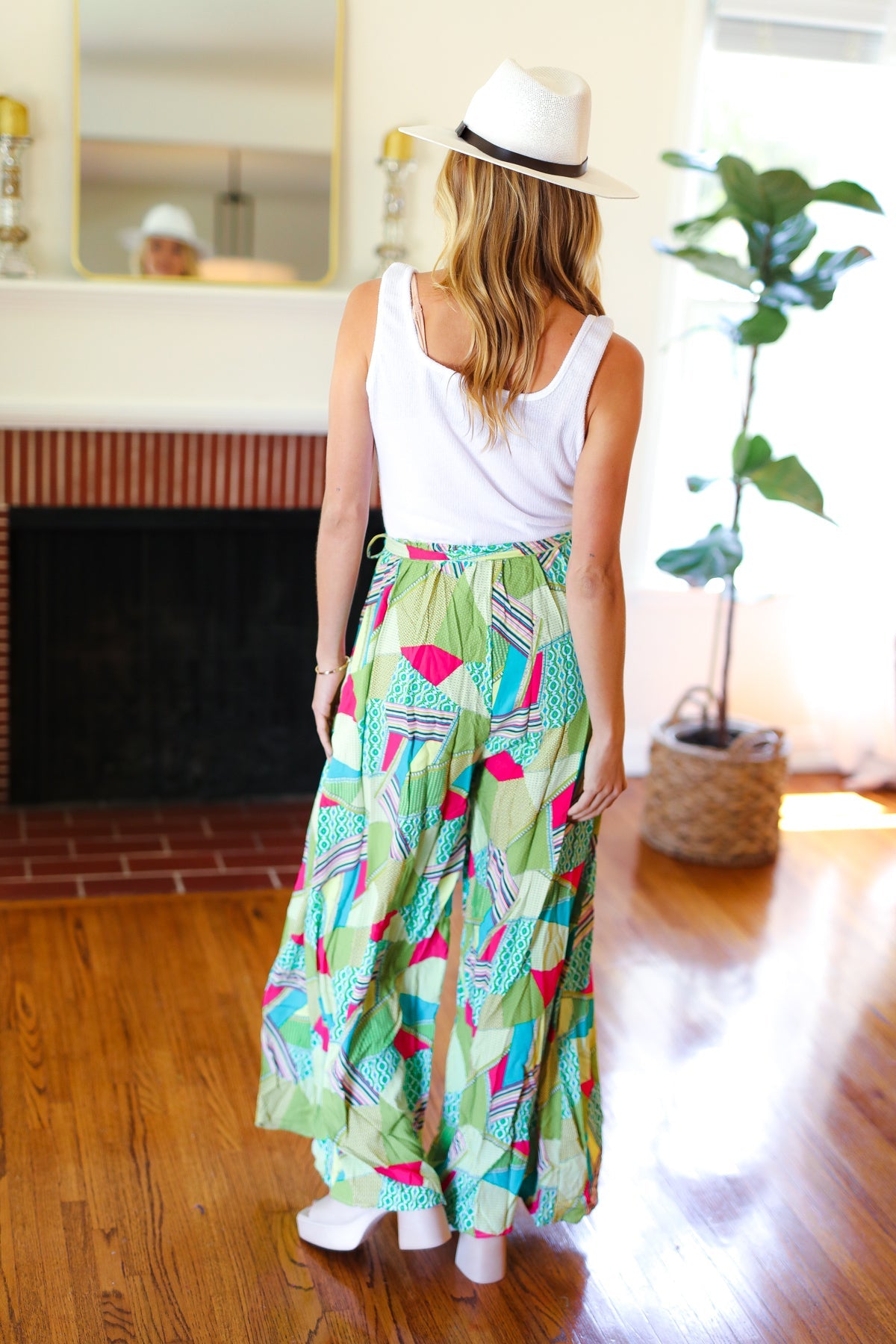 Feeling Couture Ivory & Mint Corded Geo Print Wide Leg Jumpsuit-2024 Summer Blow Out Sale-Modish Lily, Tecumseh Michigan