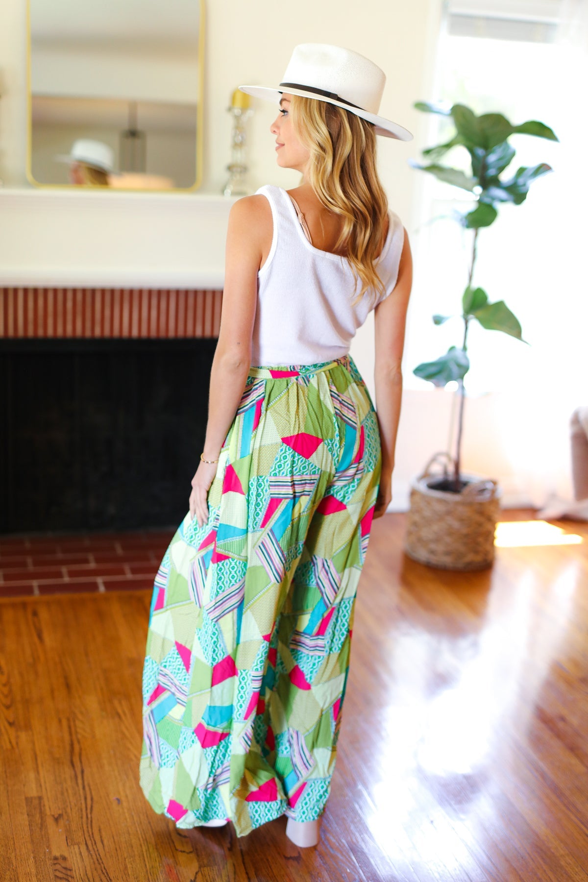 Feeling Couture Ivory & Mint Corded Geo Print Wide Leg Jumpsuit-2024 Summer Blow Out Sale-Modish Lily, Tecumseh Michigan