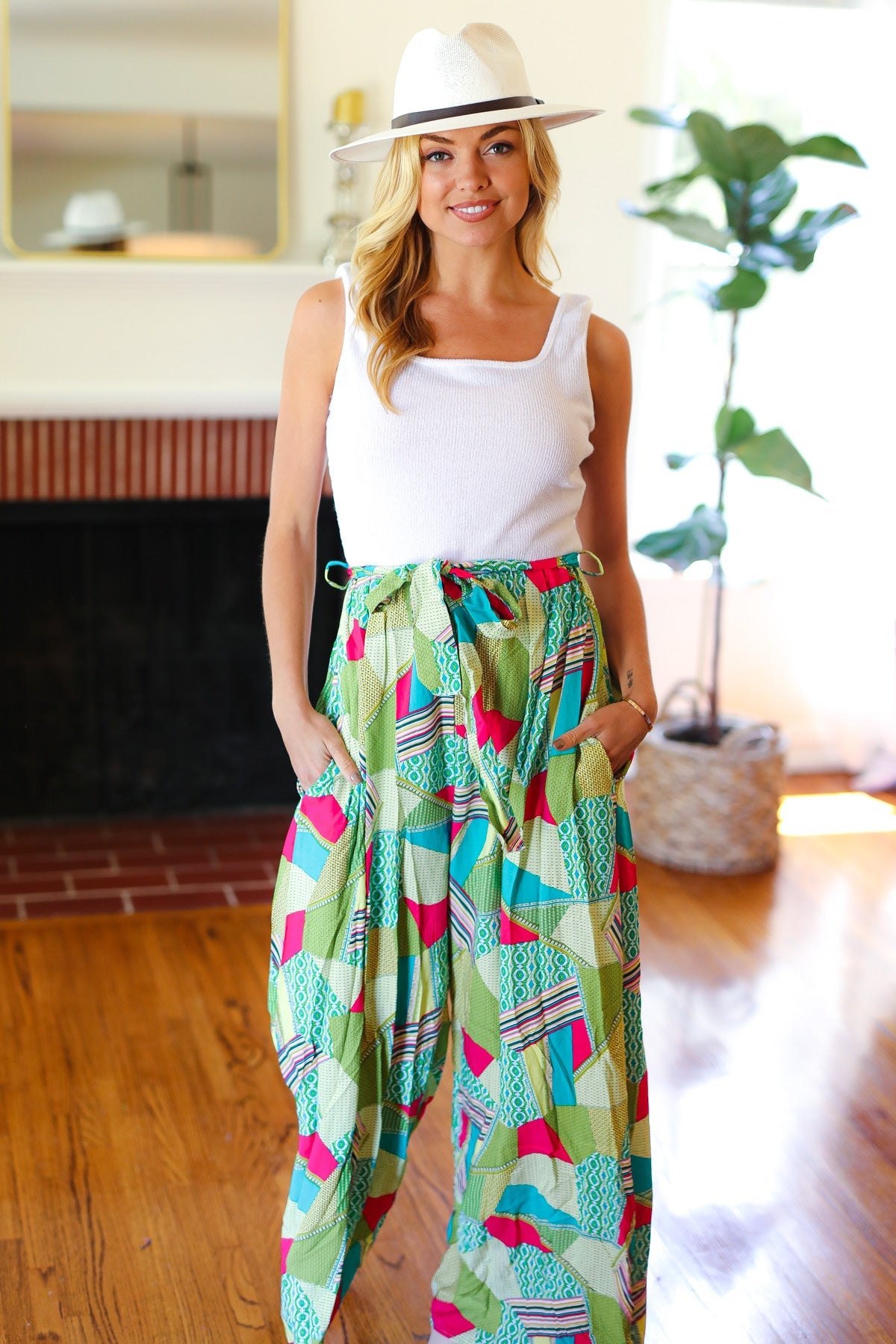 Feeling Couture Ivory & Mint Corded Geo Print Wide Leg Jumpsuit-2024 Summer Blow Out Sale-Modish Lily, Tecumseh Michigan