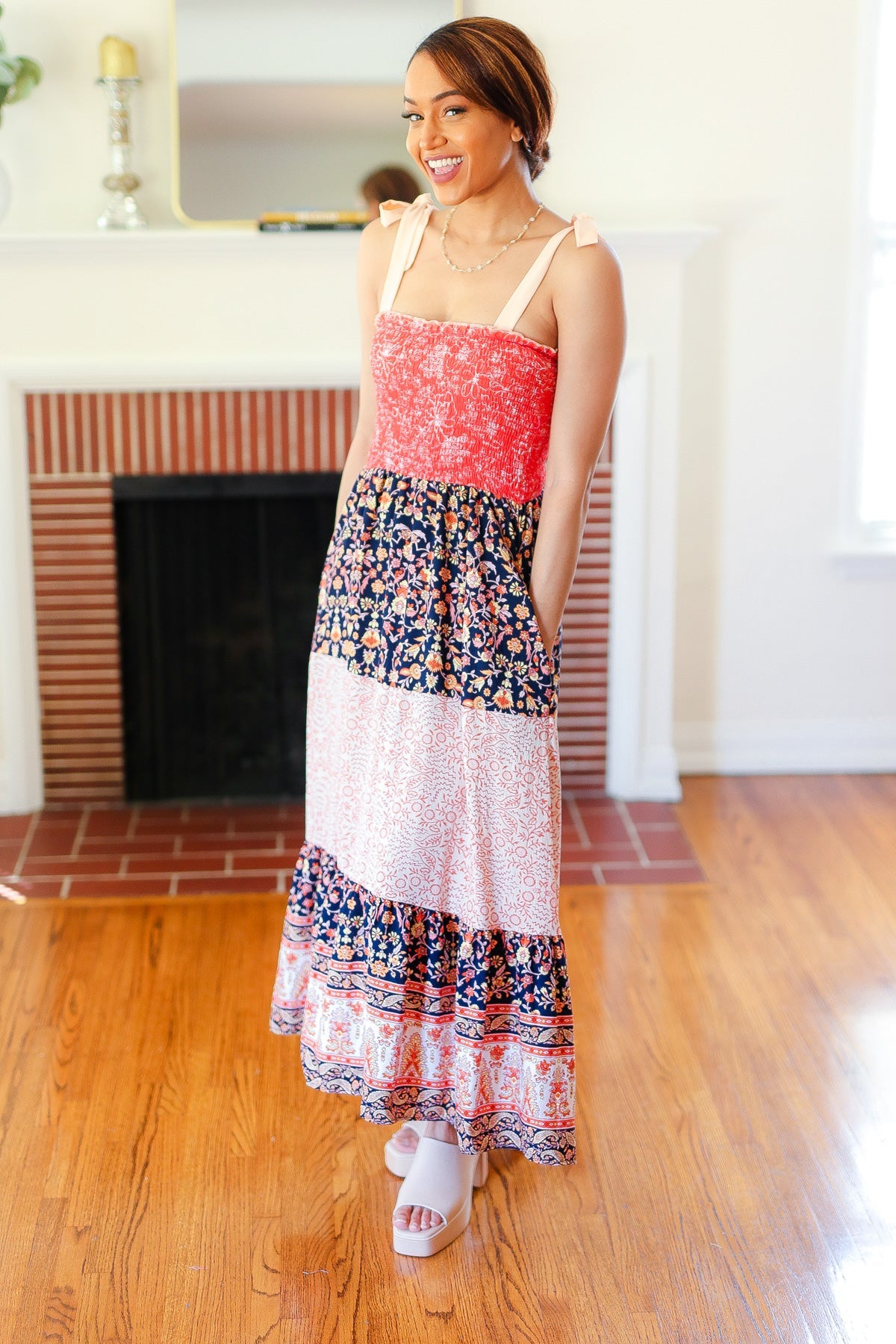 Vacay Vibes Orange Floral Smocked Tube Top Tiered Maxi Dress-2024 Blow-Out Sale-Modish Lily, Tecumseh Michigan