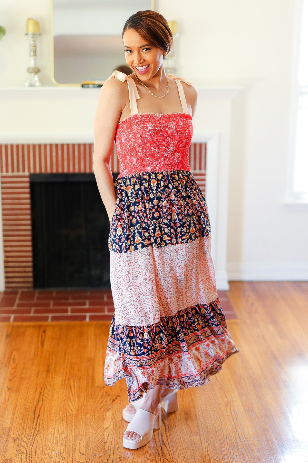 Vacay Vibes Orange Floral Smocked Tube Top Tiered Maxi Dress-2024 Blow-Out Sale-Modish Lily, Tecumseh Michigan