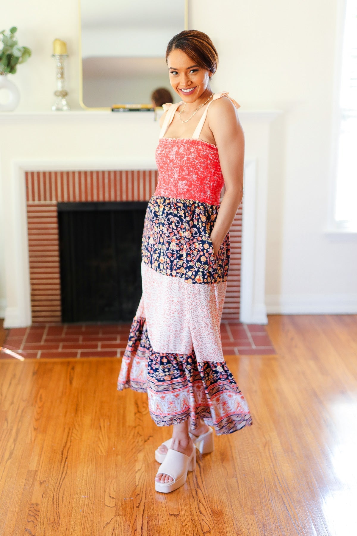 Vacay Vibes Orange Floral Smocked Tube Top Tiered Maxi Dress-2024 Blow-Out Sale-Modish Lily, Tecumseh Michigan