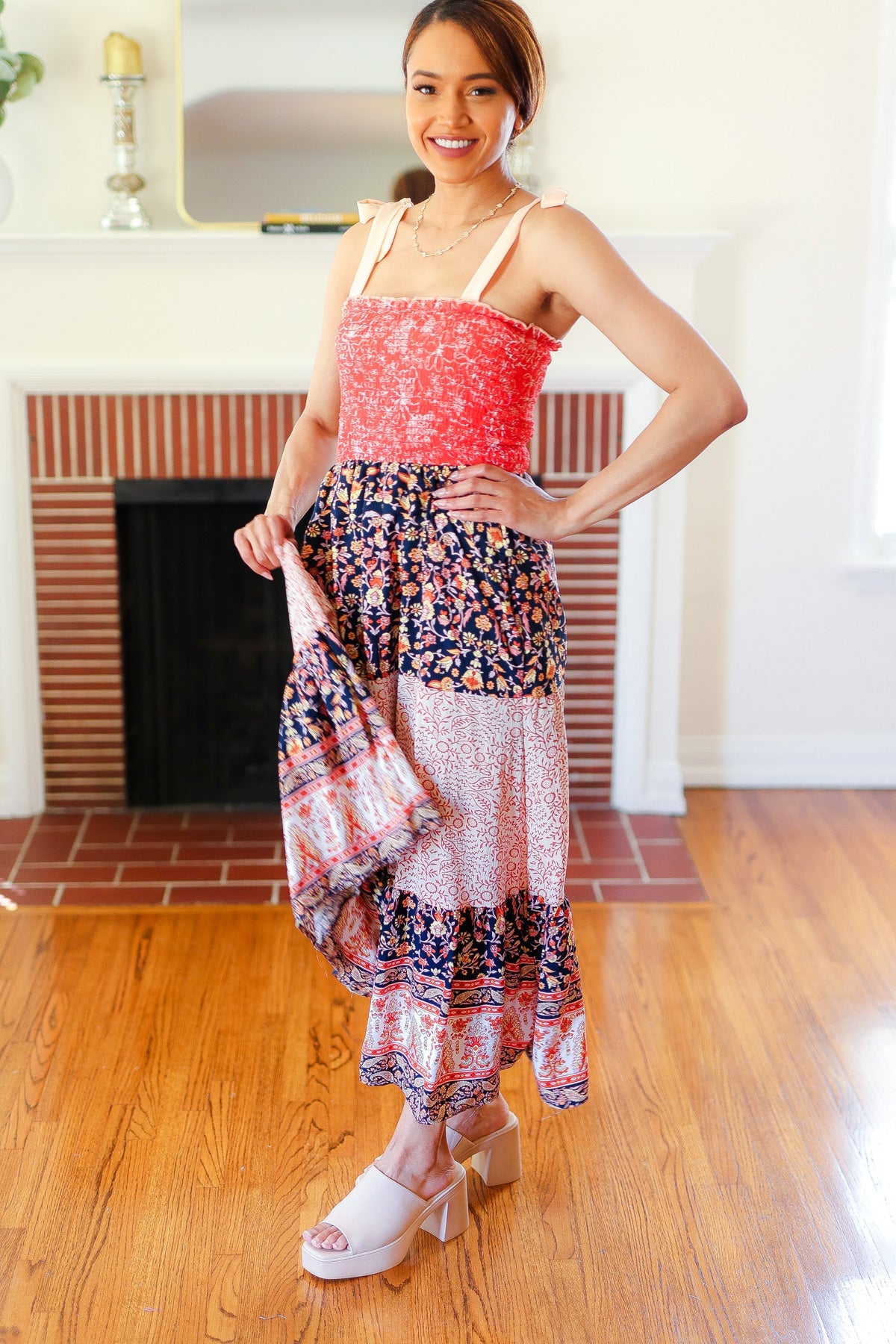 Vacay Vibes Orange Floral Smocked Tube Top Tiered Maxi Dress-2024 Blow-Out Sale-Modish Lily, Tecumseh Michigan