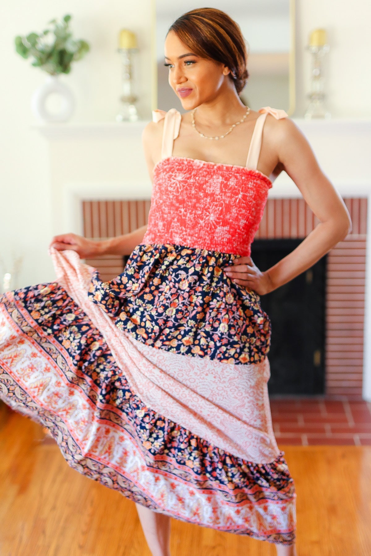 Vacay Vibes Orange Floral Smocked Tube Top Tiered Maxi Dress-2024 Blow-Out Sale-Modish Lily, Tecumseh Michigan