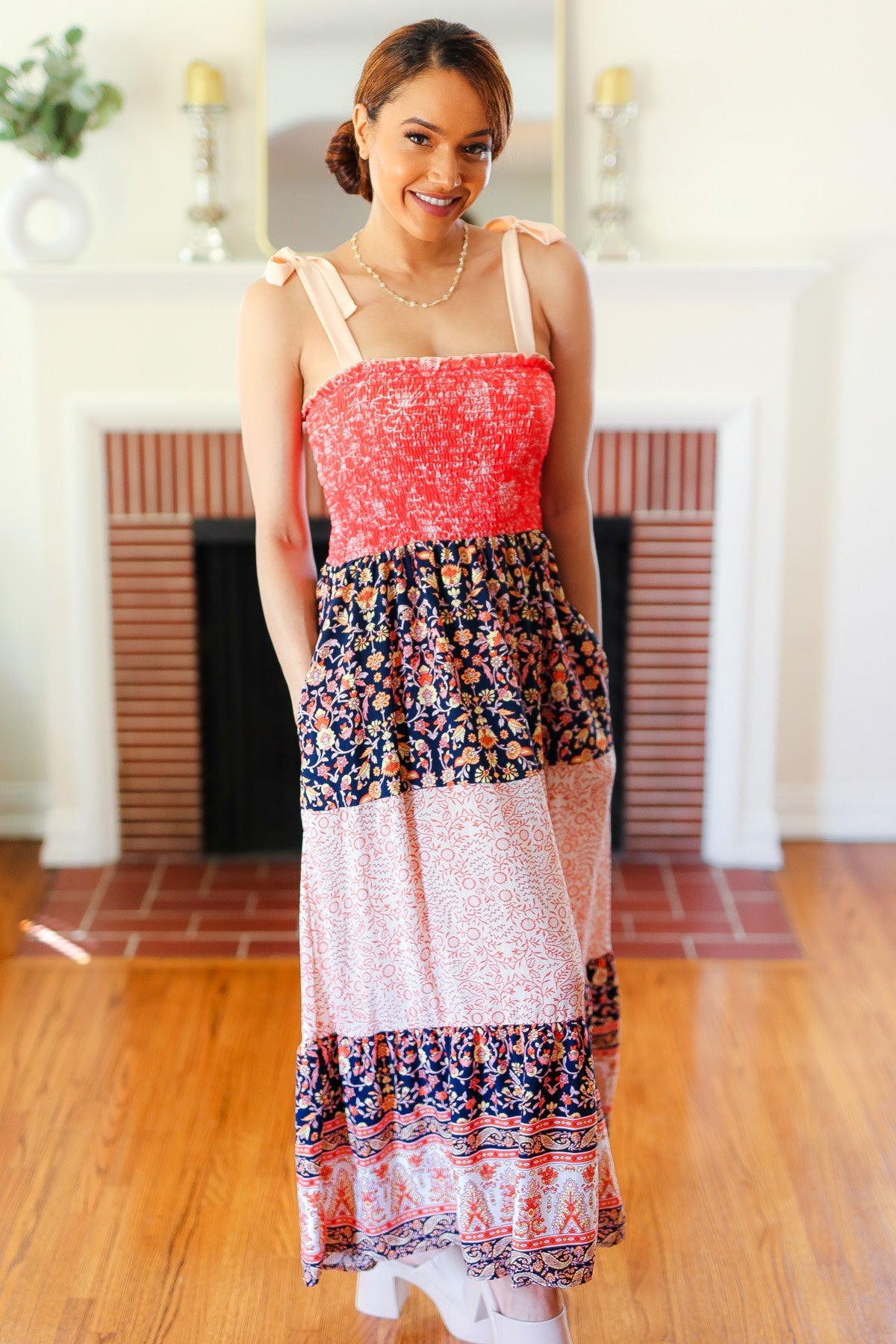 Vacay Vibes Orange Floral Smocked Tube Top Tiered Maxi Dress-2024 Blow-Out Sale-Modish Lily, Tecumseh Michigan