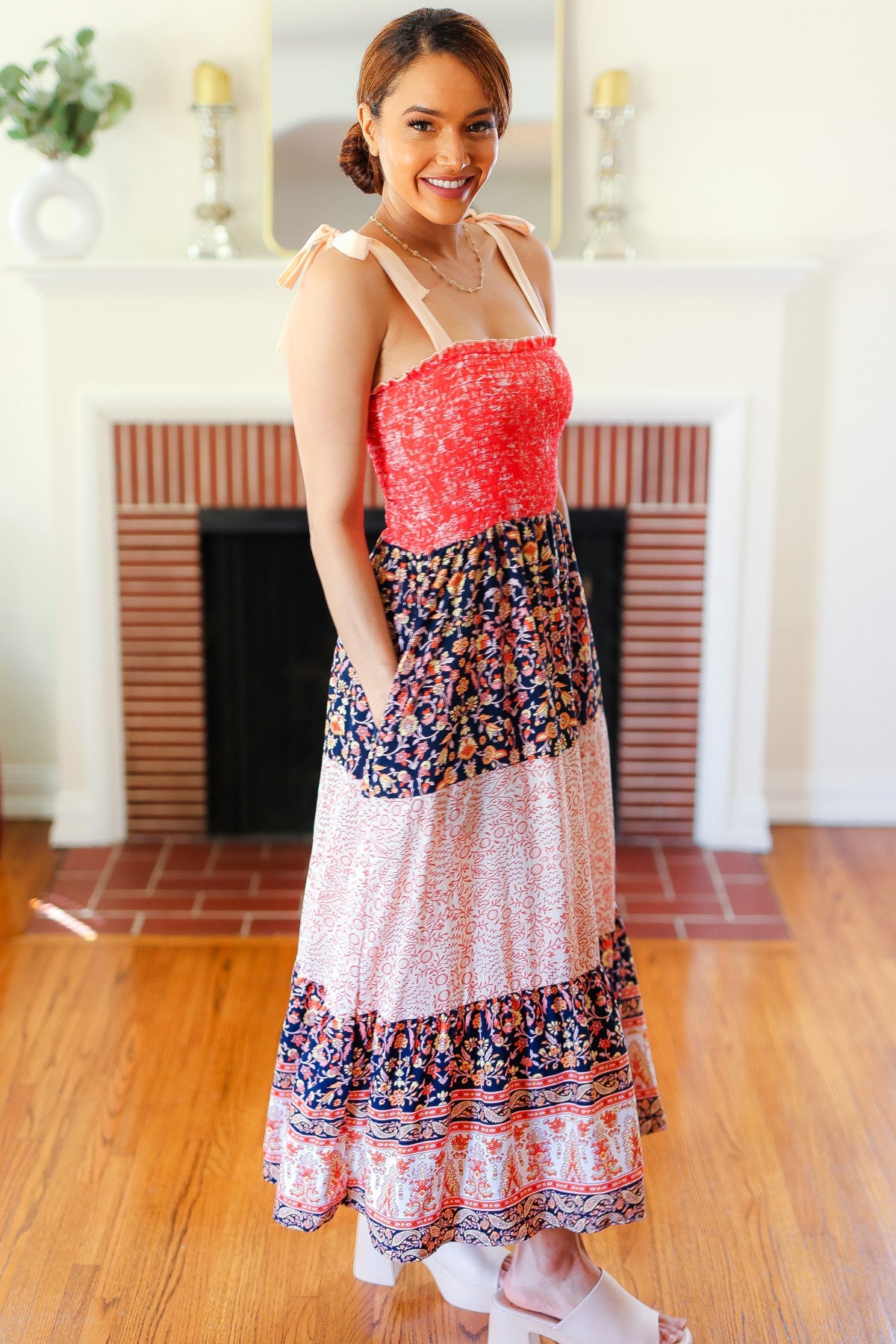 Vacay Vibes Orange Floral Smocked Tube Top Tiered Maxi Dress-2024 Blow-Out Sale-Modish Lily, Tecumseh Michigan