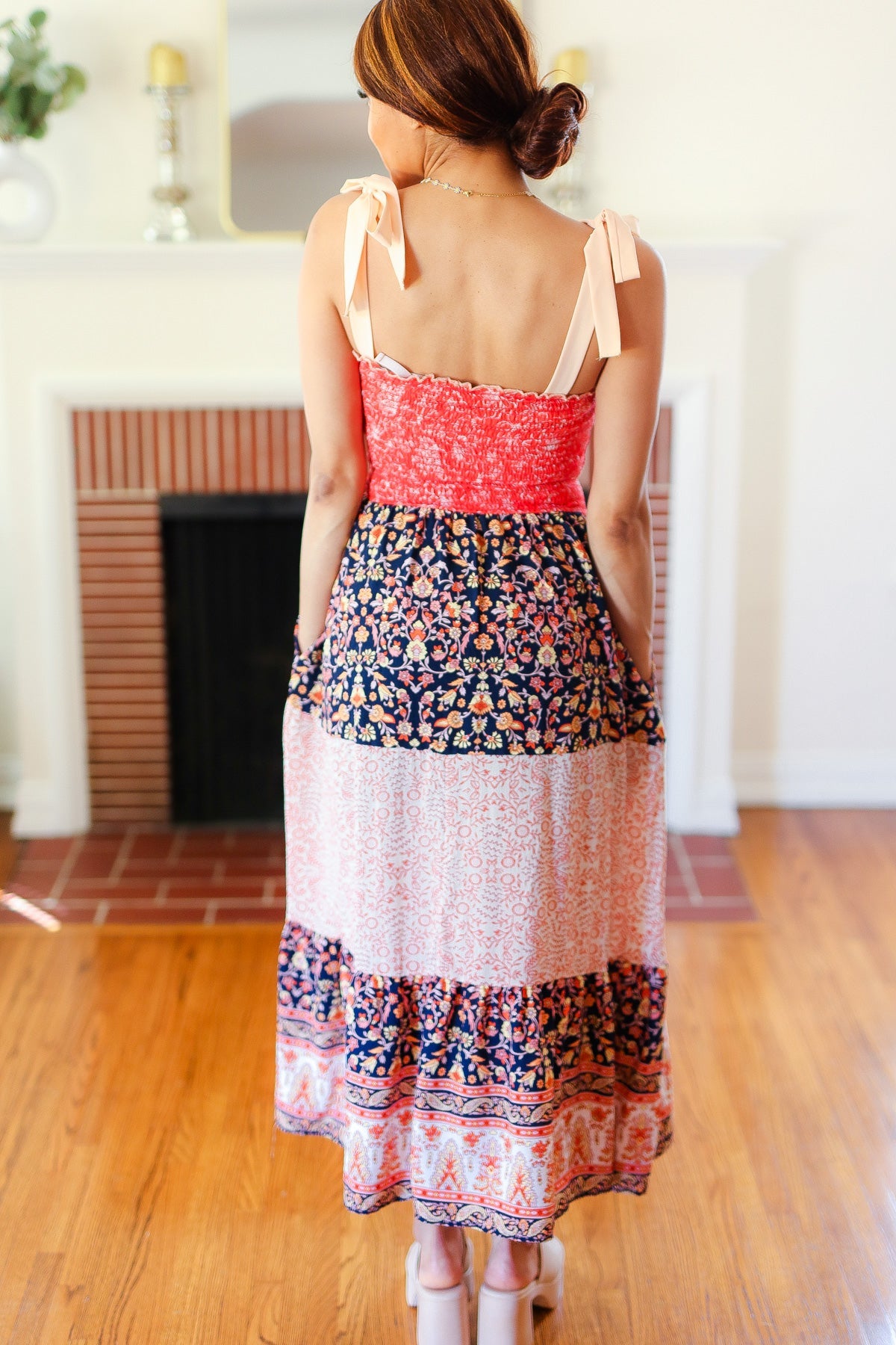 Vacay Vibes Orange Floral Smocked Tube Top Tiered Maxi Dress-07-01-25 Summer Sale-Modish Lily, Tecumseh Michigan