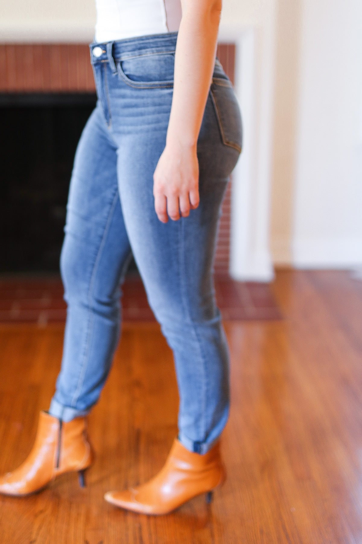 Judy Blue Medium Blue Mid-Rise Slim Fit Cuffed Jeans-Modish Lily, Tecumseh Michigan