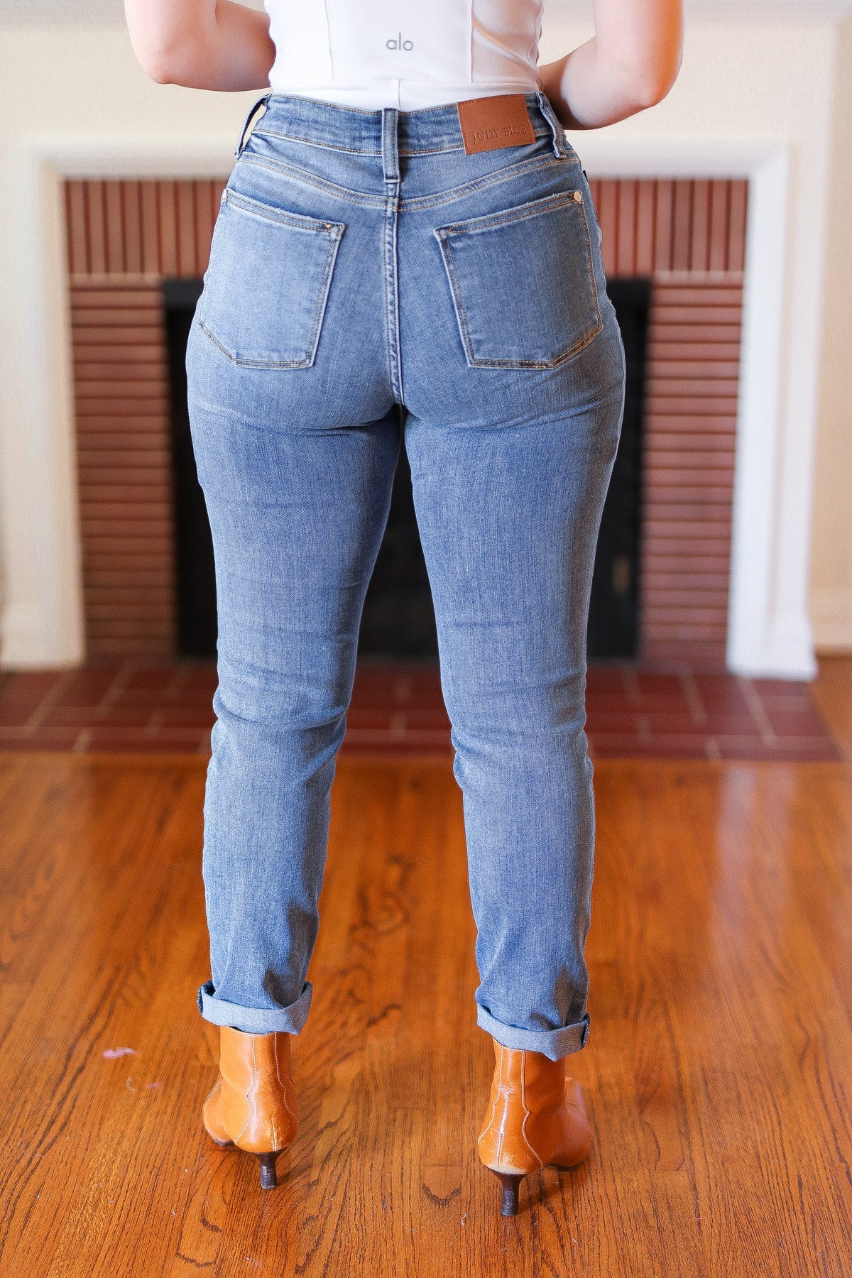 Judy Blue Medium Blue Mid-Rise Slim Fit Cuffed Jeans-Modish Lily, Tecumseh Michigan