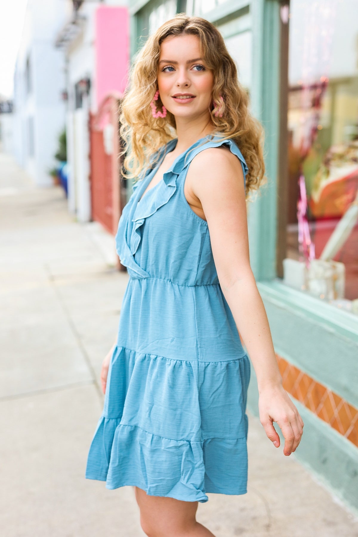 Find Romance Aquamarine Surplice Ruffle Tiered Dress-2024 Blow-Out Sale-Modish Lily, Tecumseh Michigan