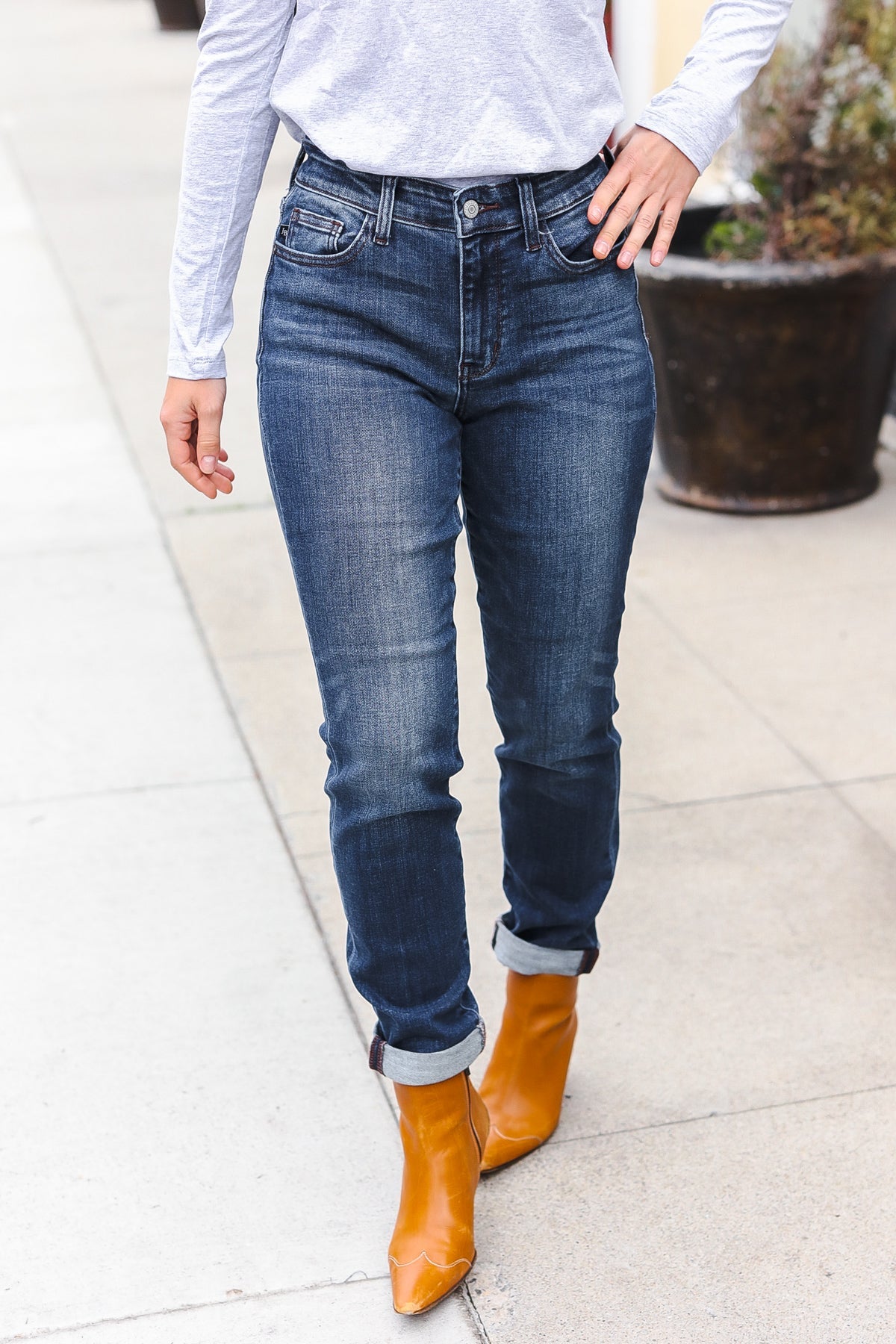 Judy Blue Dark Wash Mid Rise Cuffed Slim Fit Jeans-Modish Lily, Tecumseh Michigan