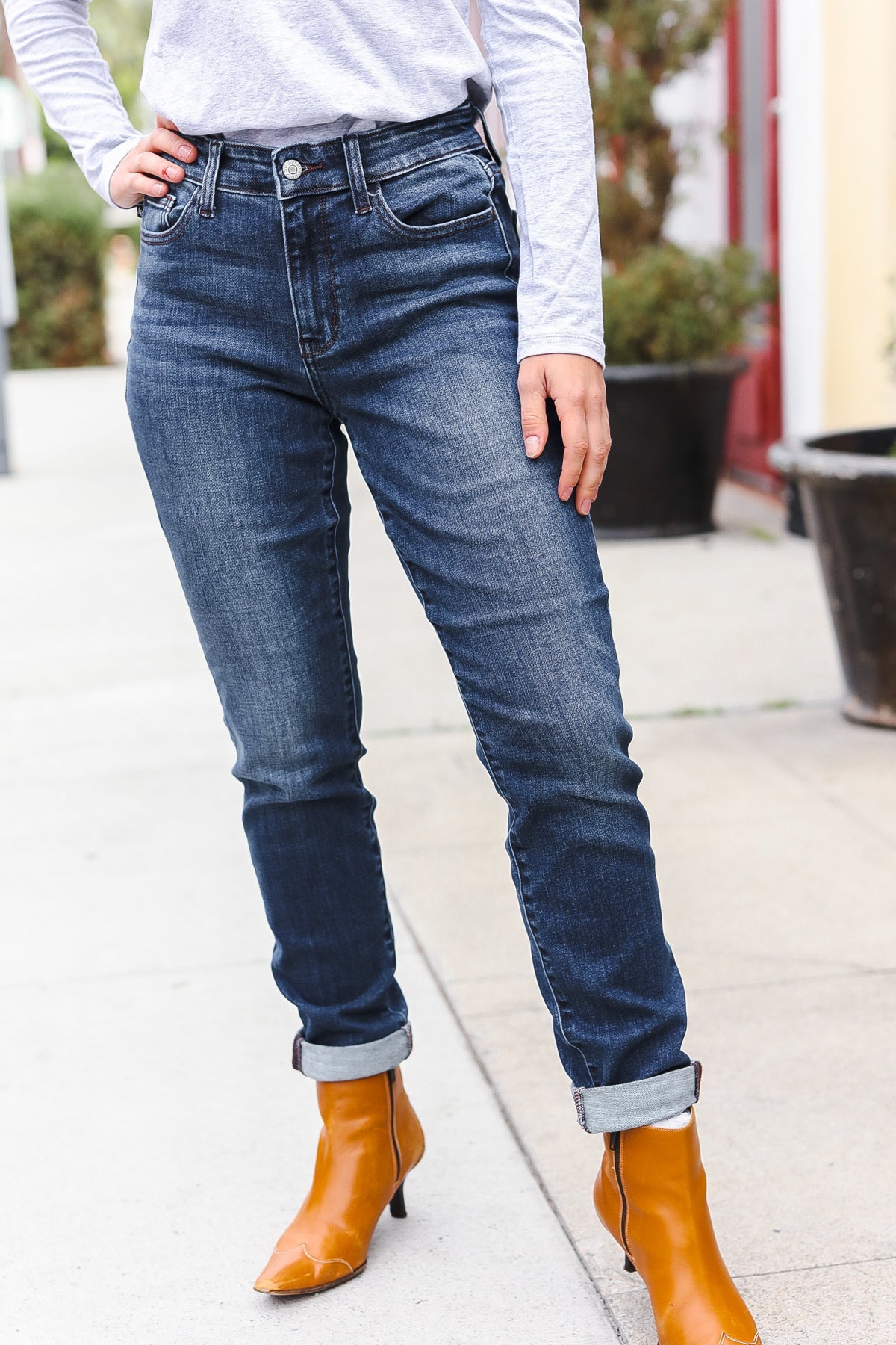 Judy Blue Dark Wash Mid Rise Cuffed Slim Fit Jeans-Modish Lily, Tecumseh Michigan