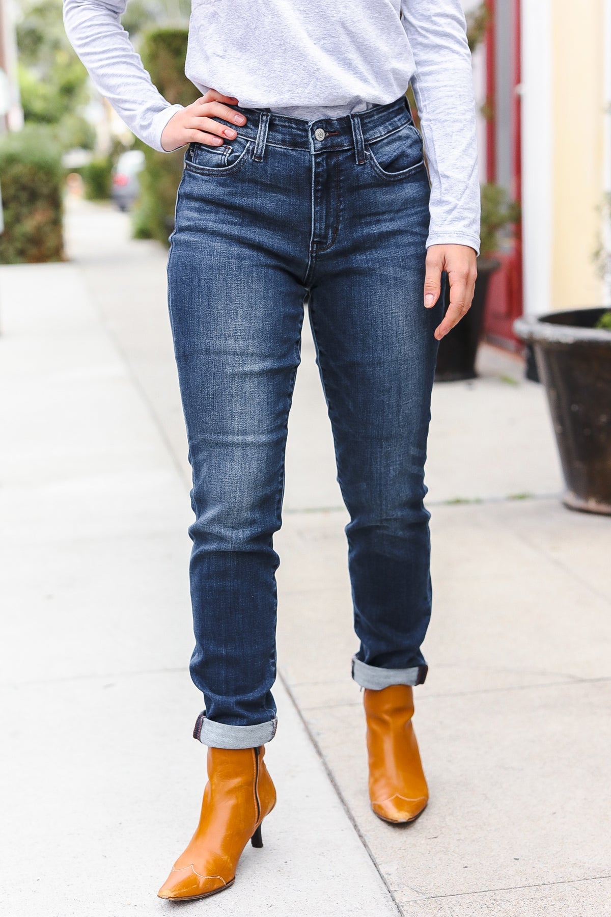 Judy Blue Dark Wash Mid Rise Cuffed Slim Fit Jeans-Modish Lily, Tecumseh Michigan