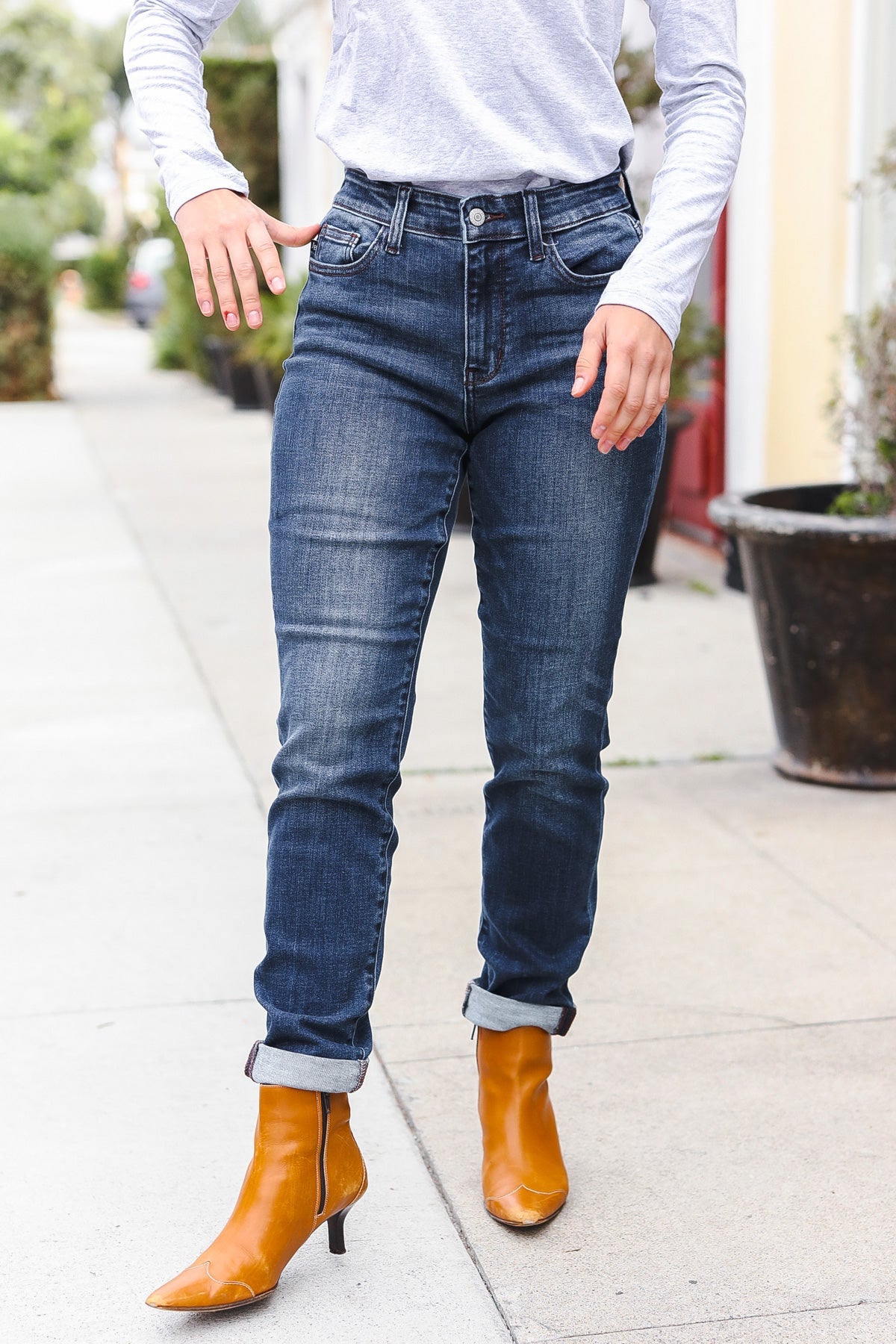 Judy Blue Dark Wash Mid Rise Cuffed Slim Fit Jeans-Modish Lily, Tecumseh Michigan