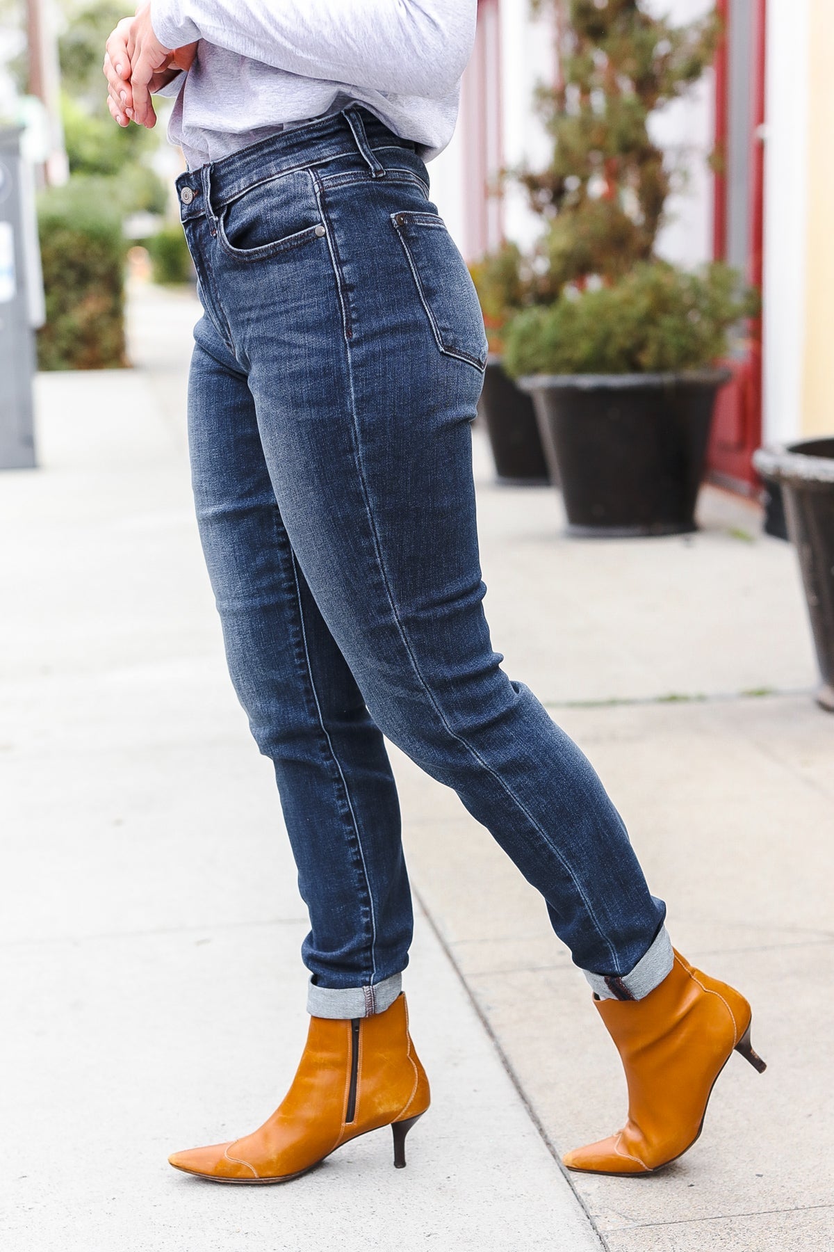 Judy Blue Dark Wash Mid Rise Cuffed Slim Fit Jeans-Modish Lily, Tecumseh Michigan