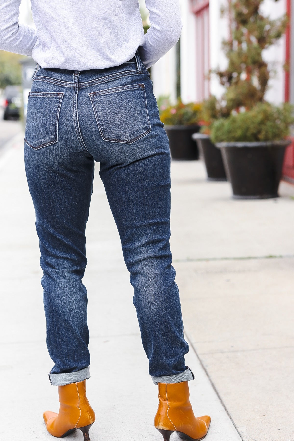 Judy Blue Dark Wash Mid Rise Cuffed Slim Fit Jeans-Modish Lily, Tecumseh Michigan