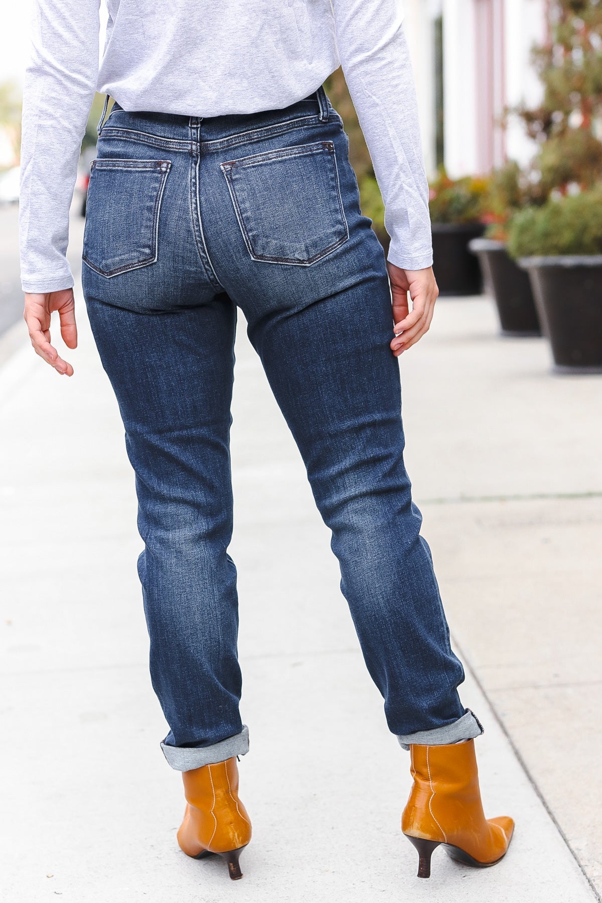 Judy Blue Dark Wash Mid Rise Cuffed Slim Fit Jeans-Modish Lily, Tecumseh Michigan