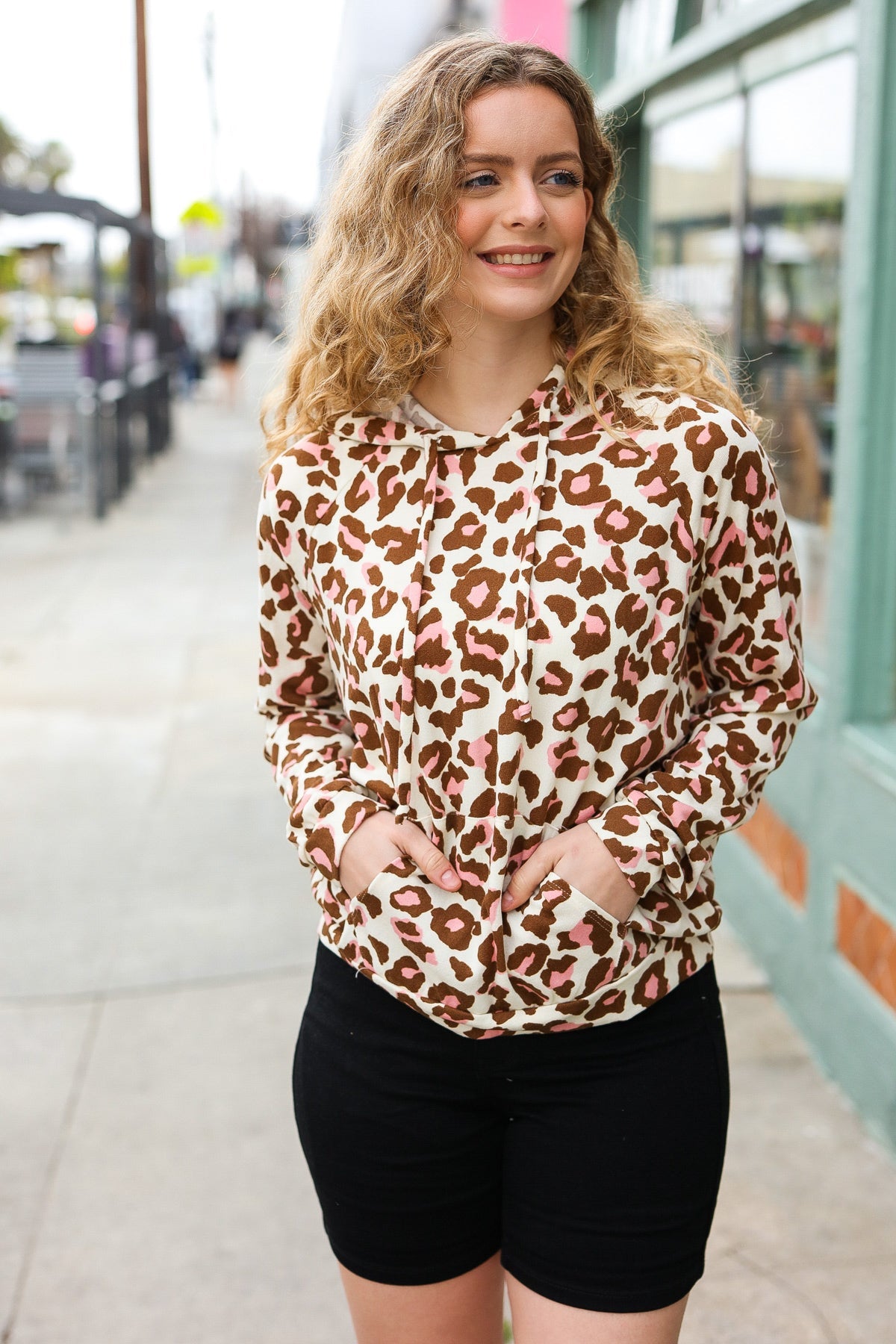 Easy Living Brown & Blush Animal Print Hoodie-Modish Lily, Tecumseh Michigan