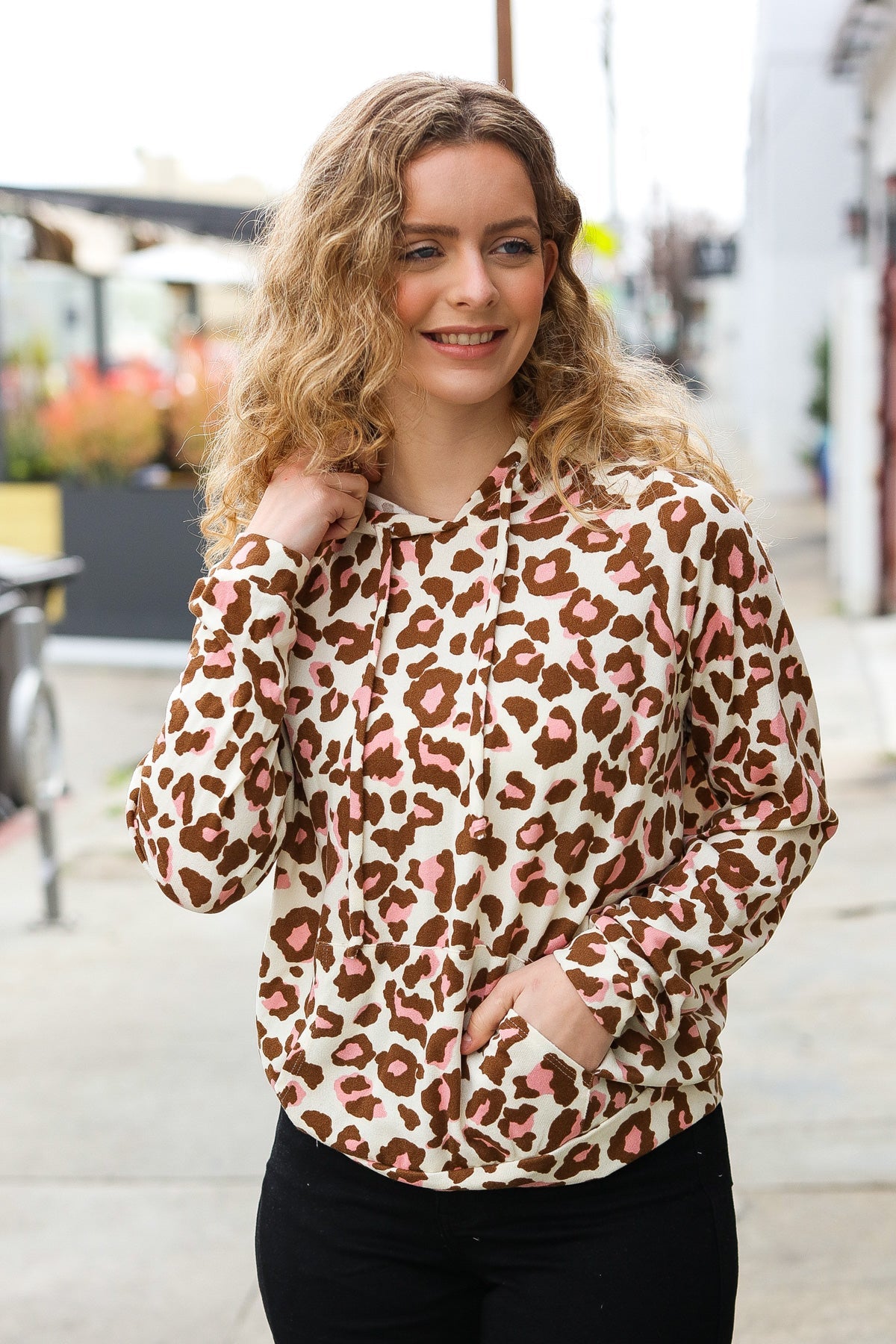 Easy Living Brown & Blush Animal Print Hoodie-Modish Lily, Tecumseh Michigan