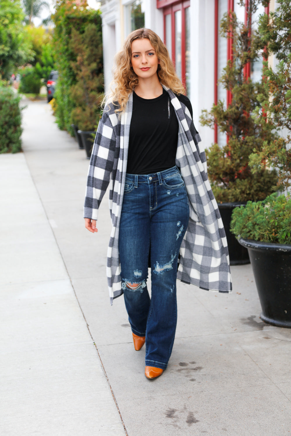Get To Know You Black Buffalo Plaid Hacci Cardigan-Modish Lily, Tecumseh Michigan