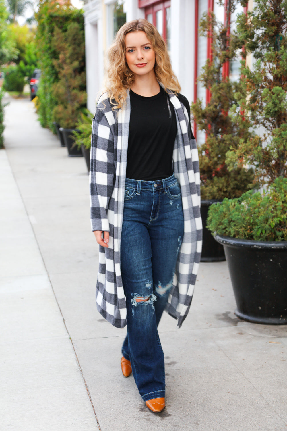 Get To Know You Black Buffalo Plaid Hacci Cardigan-Modish Lily, Tecumseh Michigan
