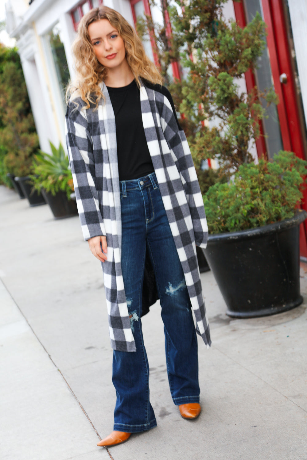 Get To Know You Black Buffalo Plaid Hacci Cardigan-Modish Lily, Tecumseh Michigan