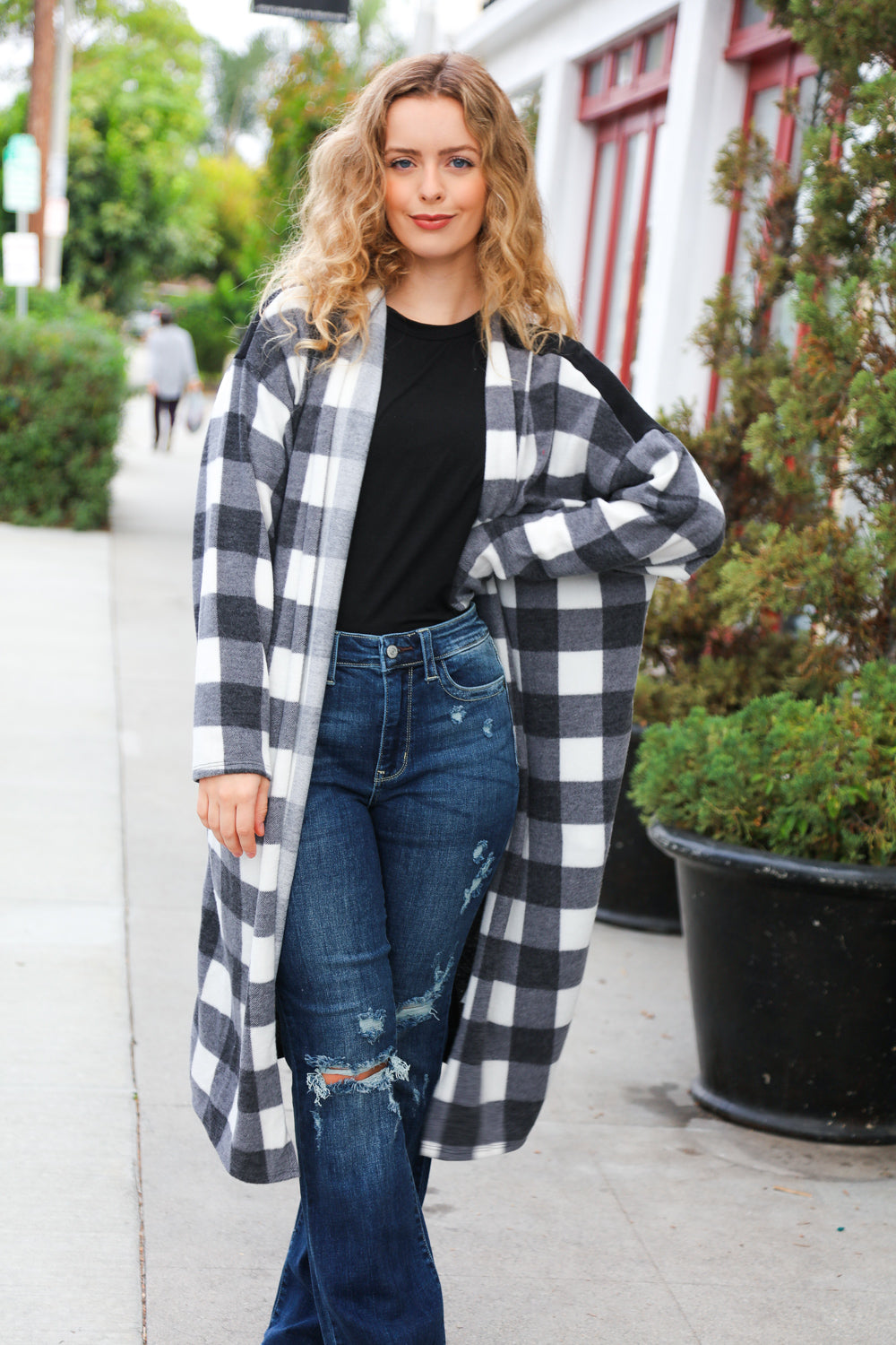 Get To Know You Black Buffalo Plaid Hacci Cardigan-Modish Lily, Tecumseh Michigan