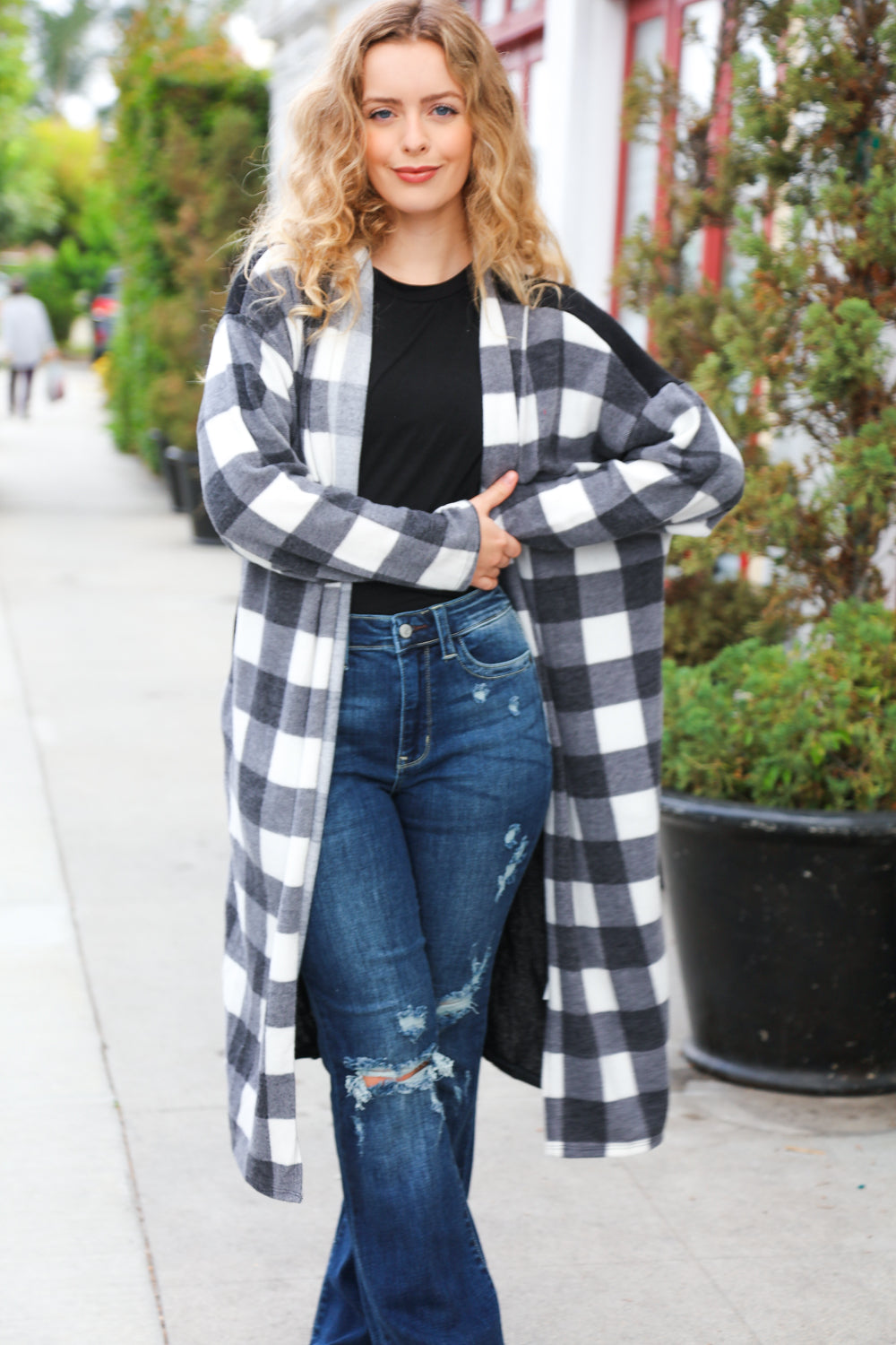 Get To Know You Black Buffalo Plaid Hacci Cardigan-Modish Lily, Tecumseh Michigan