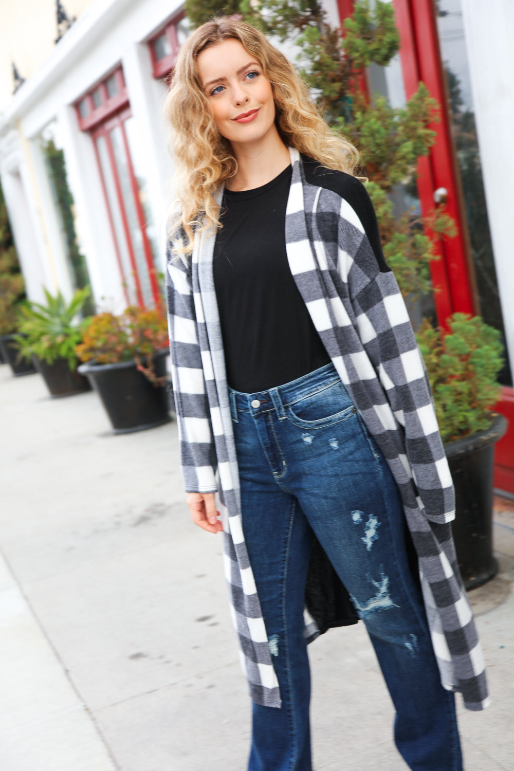 Get To Know You Black Buffalo Plaid Hacci Cardigan-Modish Lily, Tecumseh Michigan