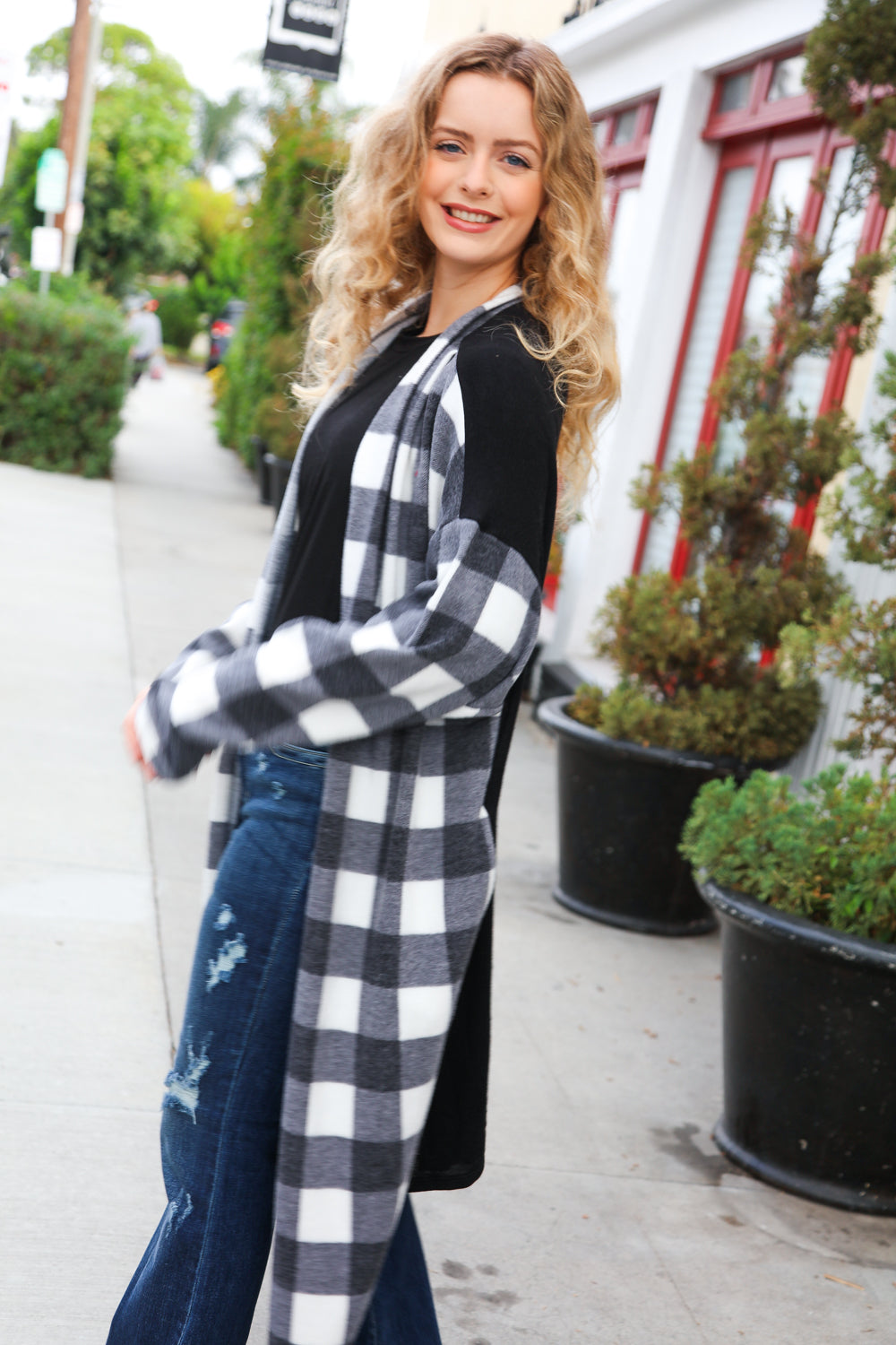 Get To Know You Black Buffalo Plaid Hacci Cardigan-Modish Lily, Tecumseh Michigan