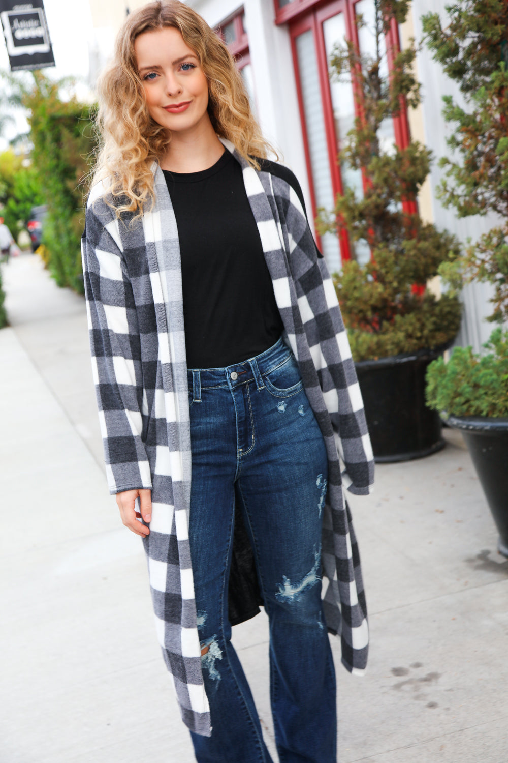 Get To Know You Black Buffalo Plaid Hacci Cardigan-Modish Lily, Tecumseh Michigan