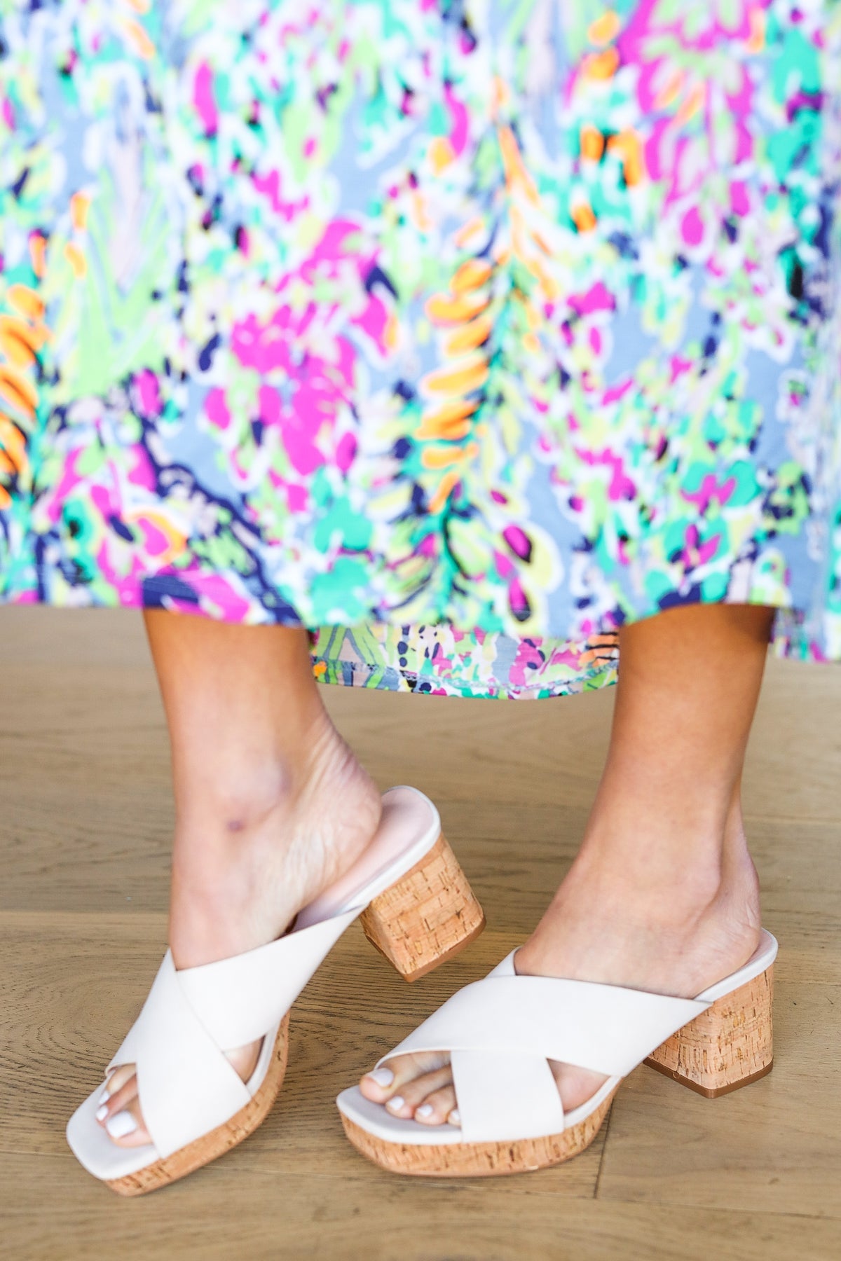 Bone Chandra Faux Leather Cork Platform Sandals-2024 Blow-Out Sale-Modish Lily, Tecumseh Michigan
