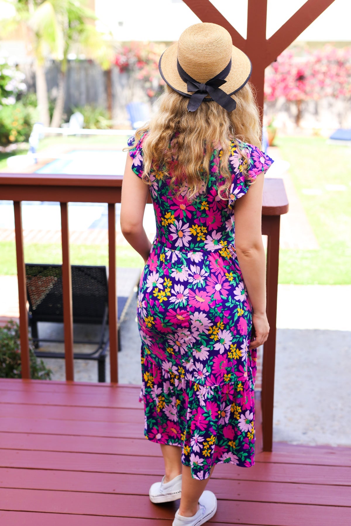 Diva Dreams Navy & Lilac Floral Fit & Flare Midi Dress-Modish Lily, Tecumseh Michigan